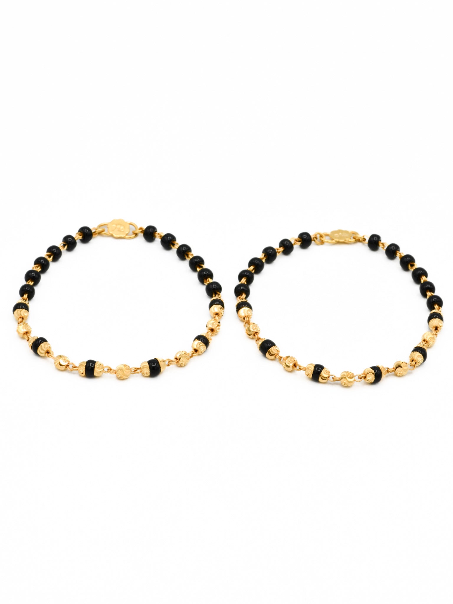 22ct Gold Ball Black Beads Pair Baby Bracelet - Roop Darshan