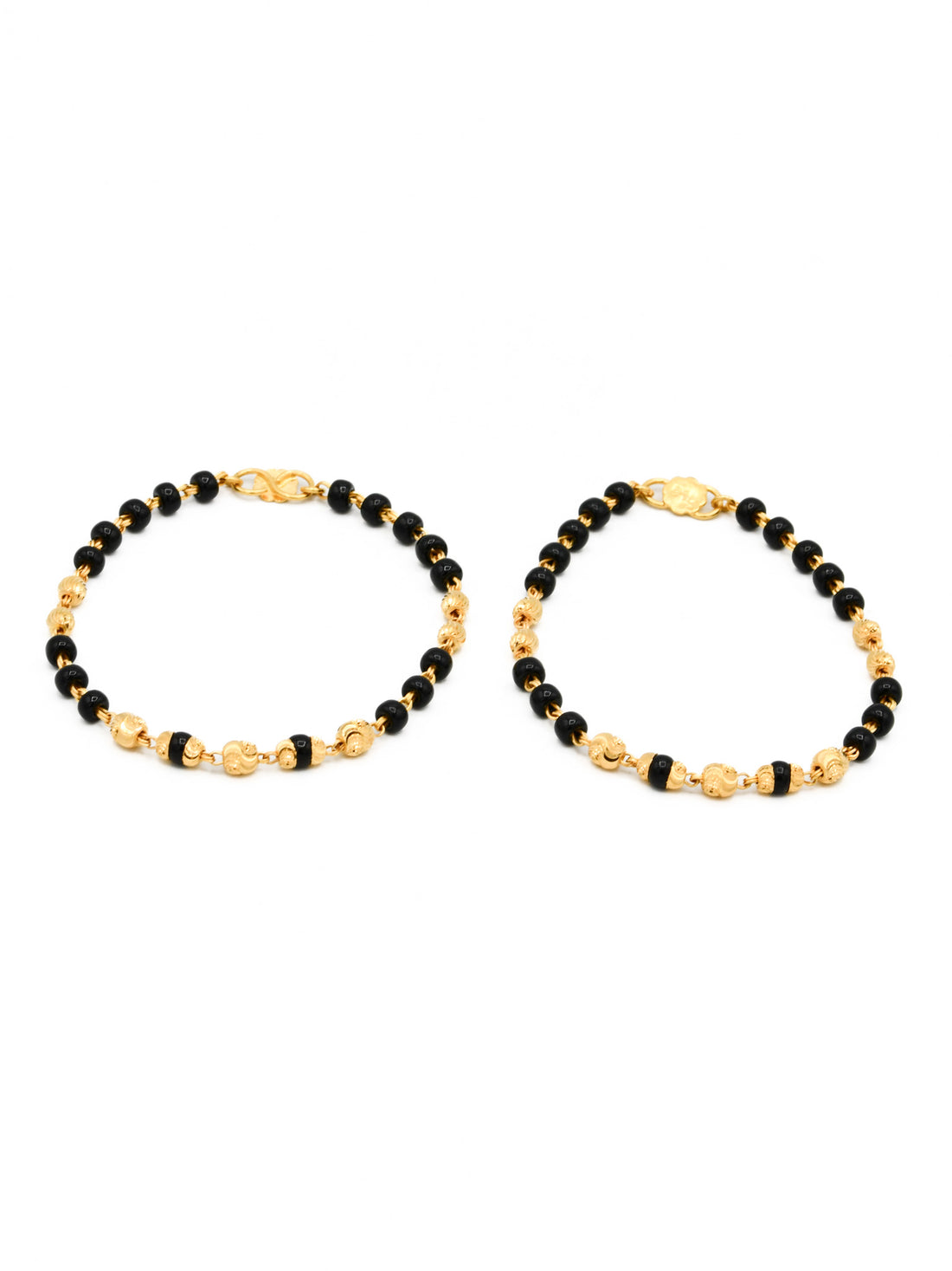 22ct Gold Ball Black beads Pair Baby Bracelet