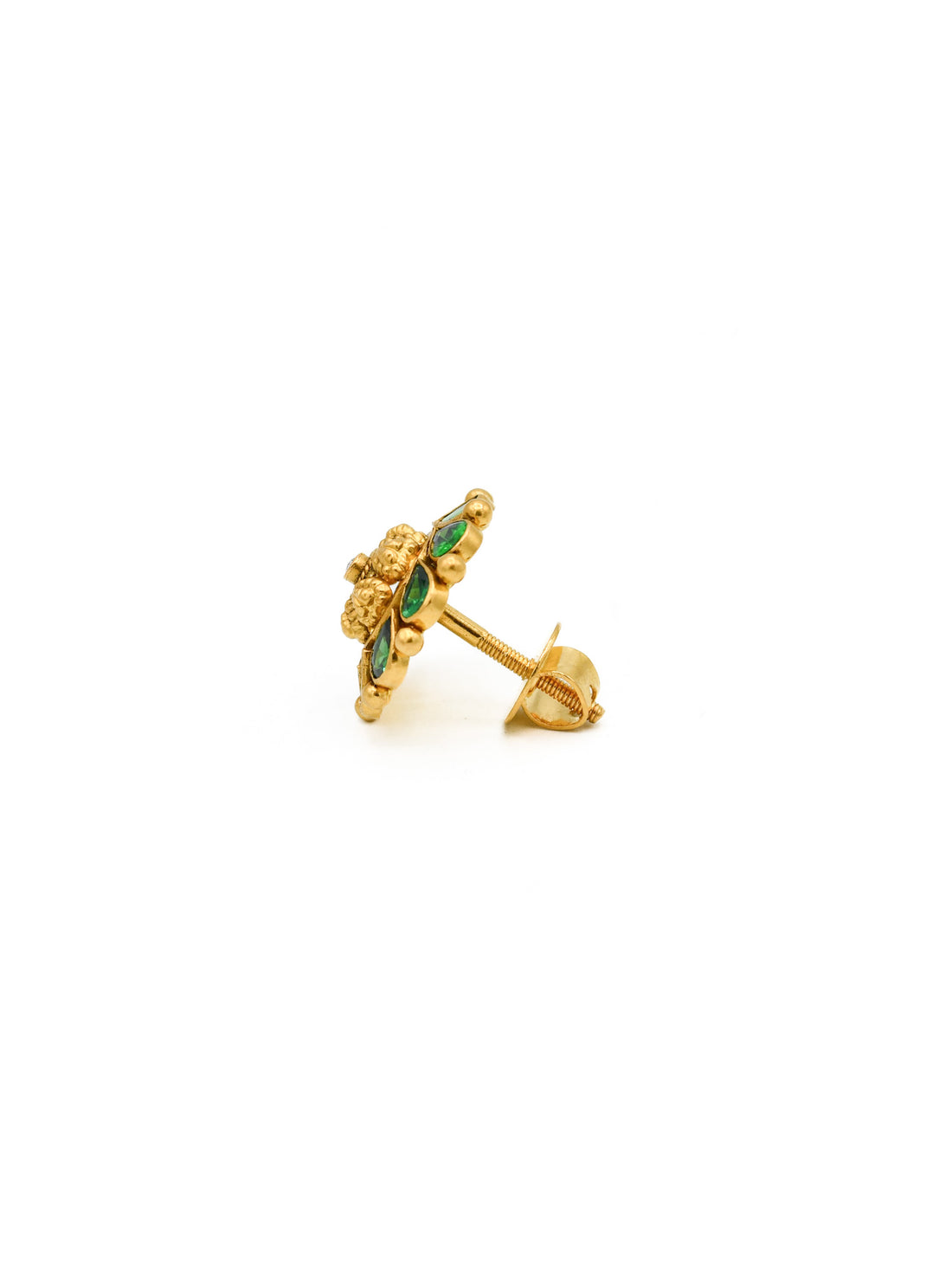 22ct Gold Antique Green CZ Stud Earrings - Roop Darshan