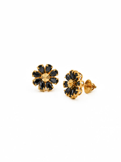 22ct Gold Black CZ Stud Earrings - Roop Darshan