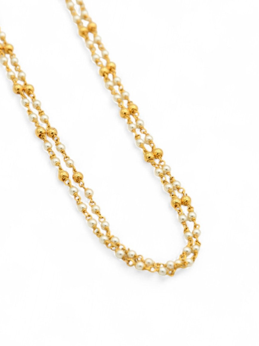 22ct Gold Pearl 2 Row Fancy Chain - Roop Darshan