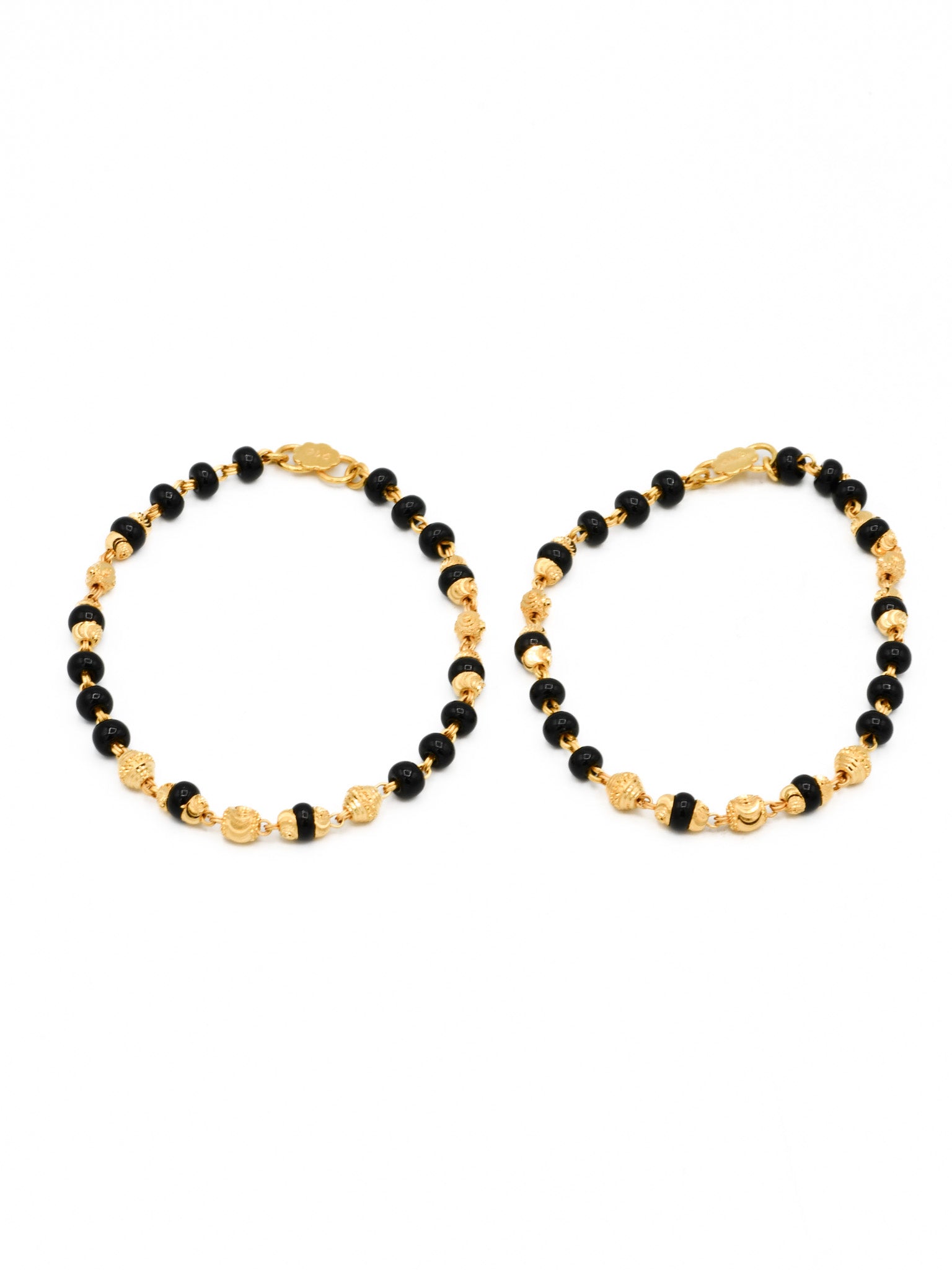 22ct Gold Ball Black Beads Pair Baby Bracelet - Roop Darshan