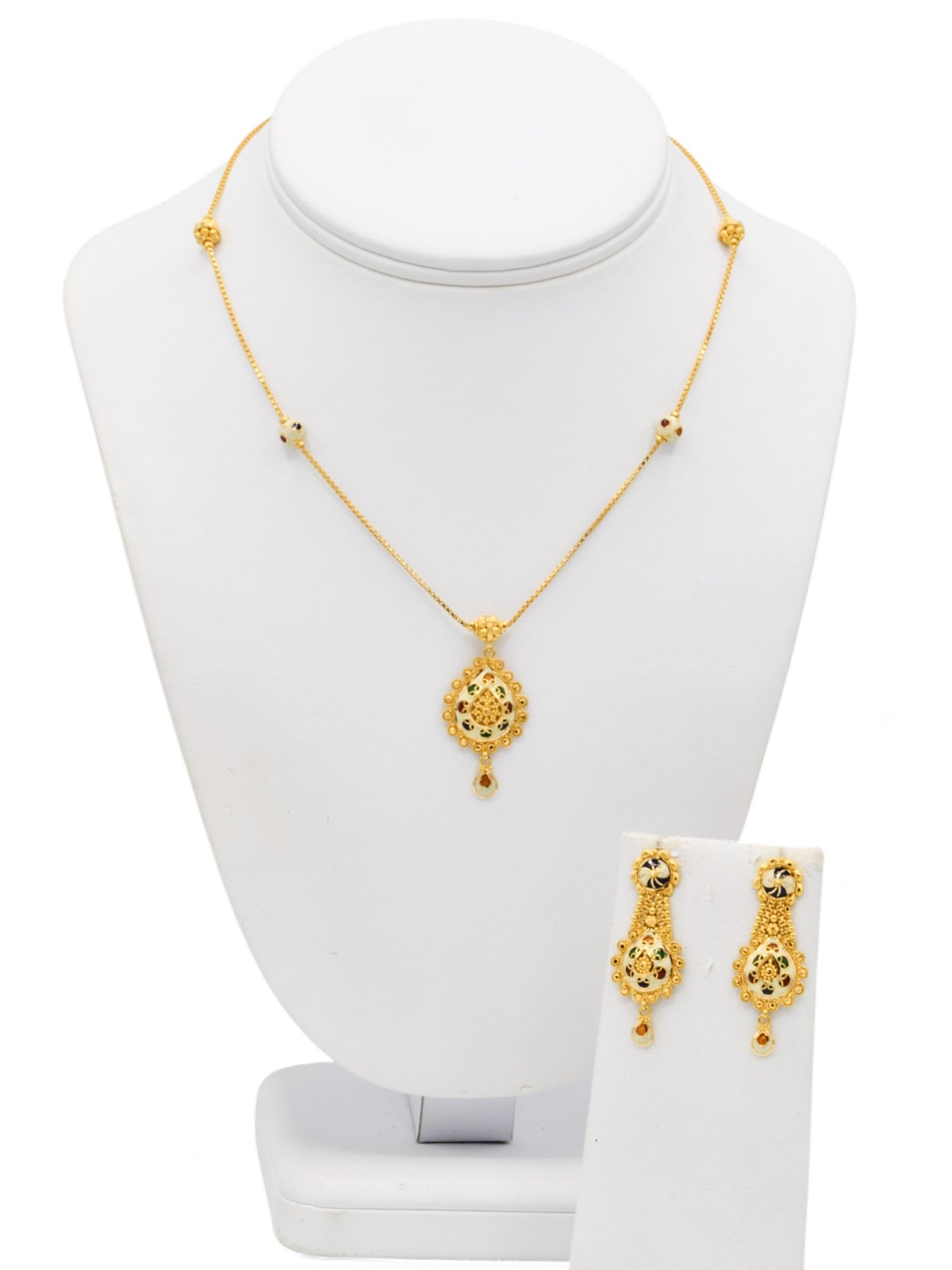 22ct Gold Enamel Gold Chain 22ct Gold Minakari Necklace Set – Roop