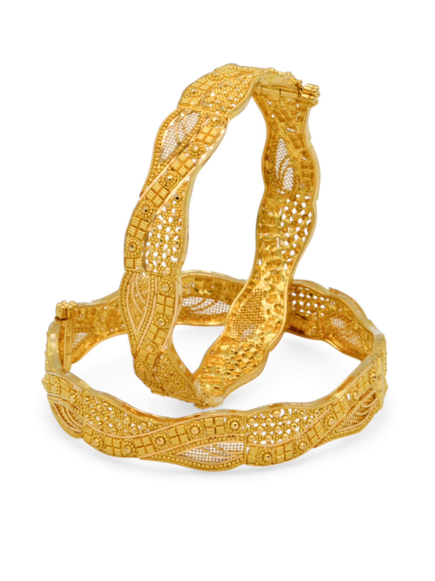 22ct Gold Filigree pair Screw Bangle - Roop Darshan