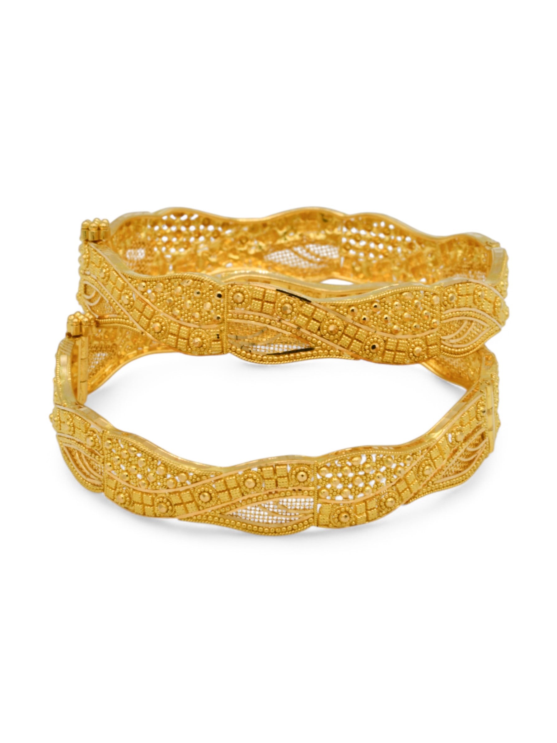 22ct Gold Filigree pair Screw Bangle - Roop Darshan