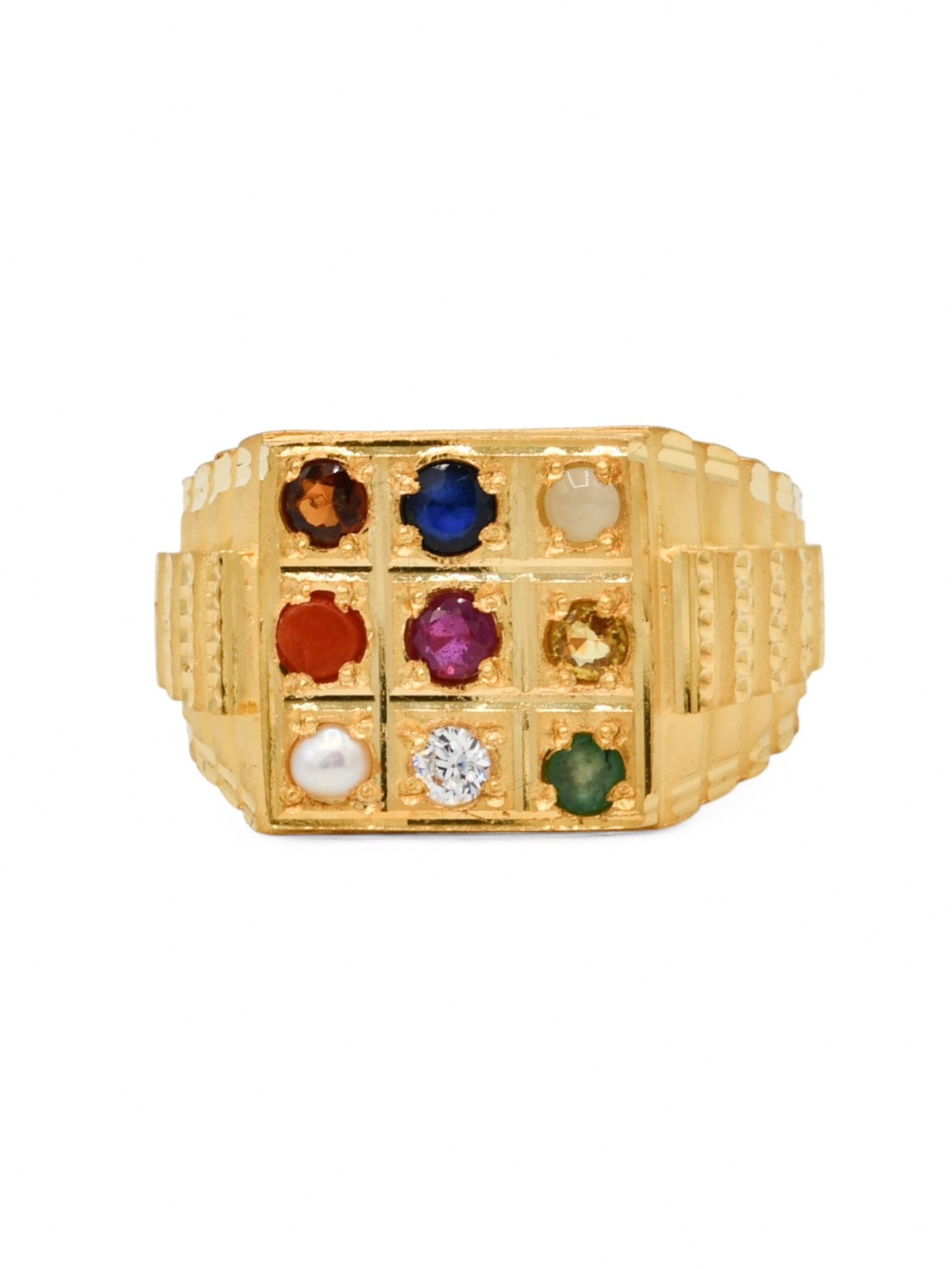 22ct Gold Navratna Mens Ring - Roop Darshan
