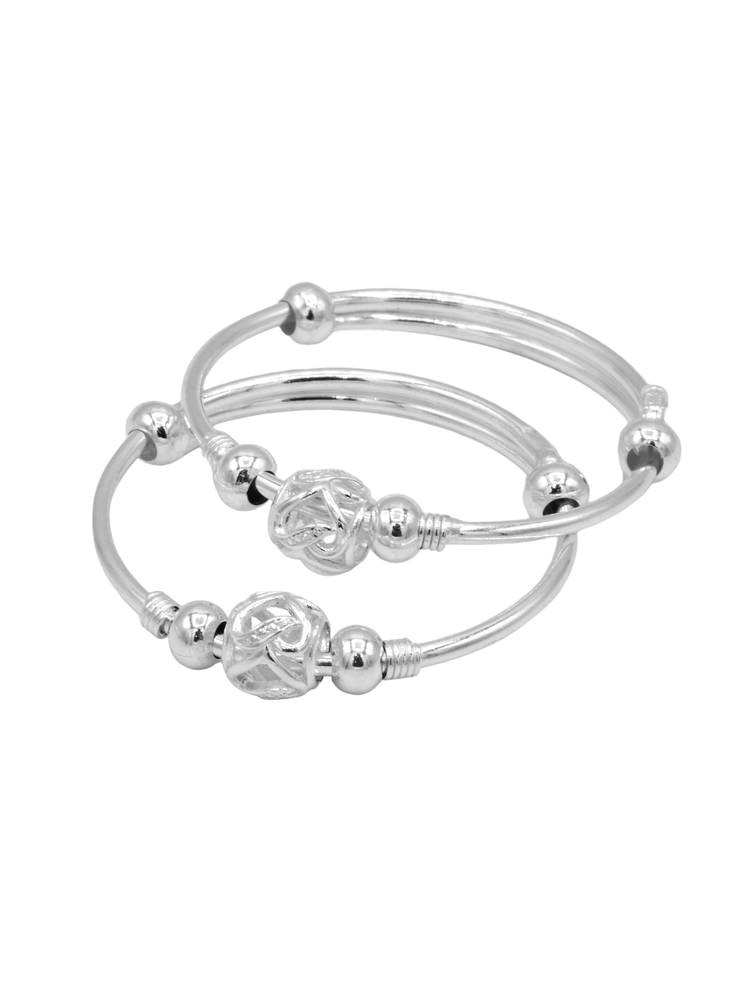 Silver 2 Piece Adjustable Baby Bangle Roop Darshan