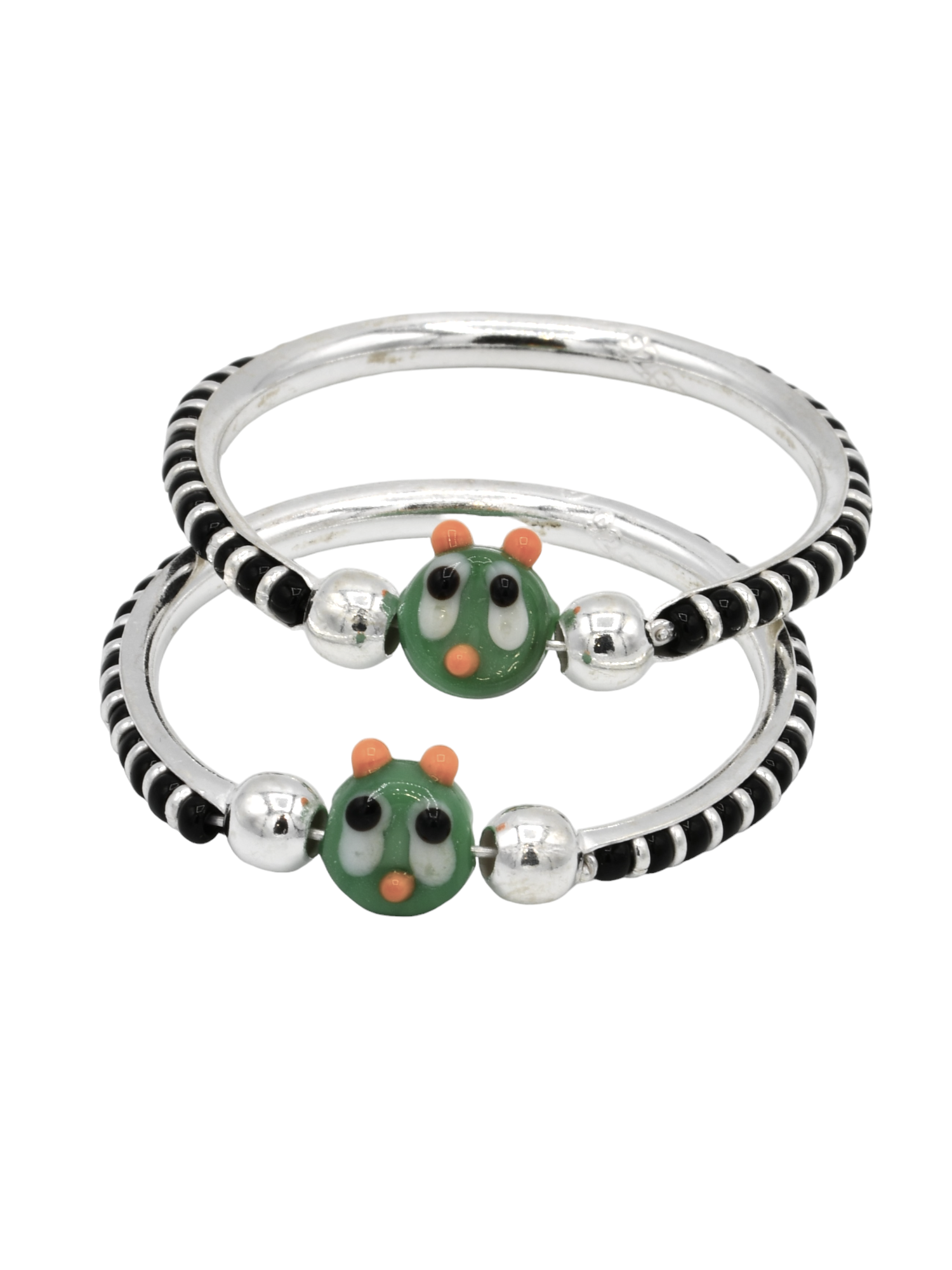 Silver 2 Piece Black Beads Baby Bangle - Roop Darshan