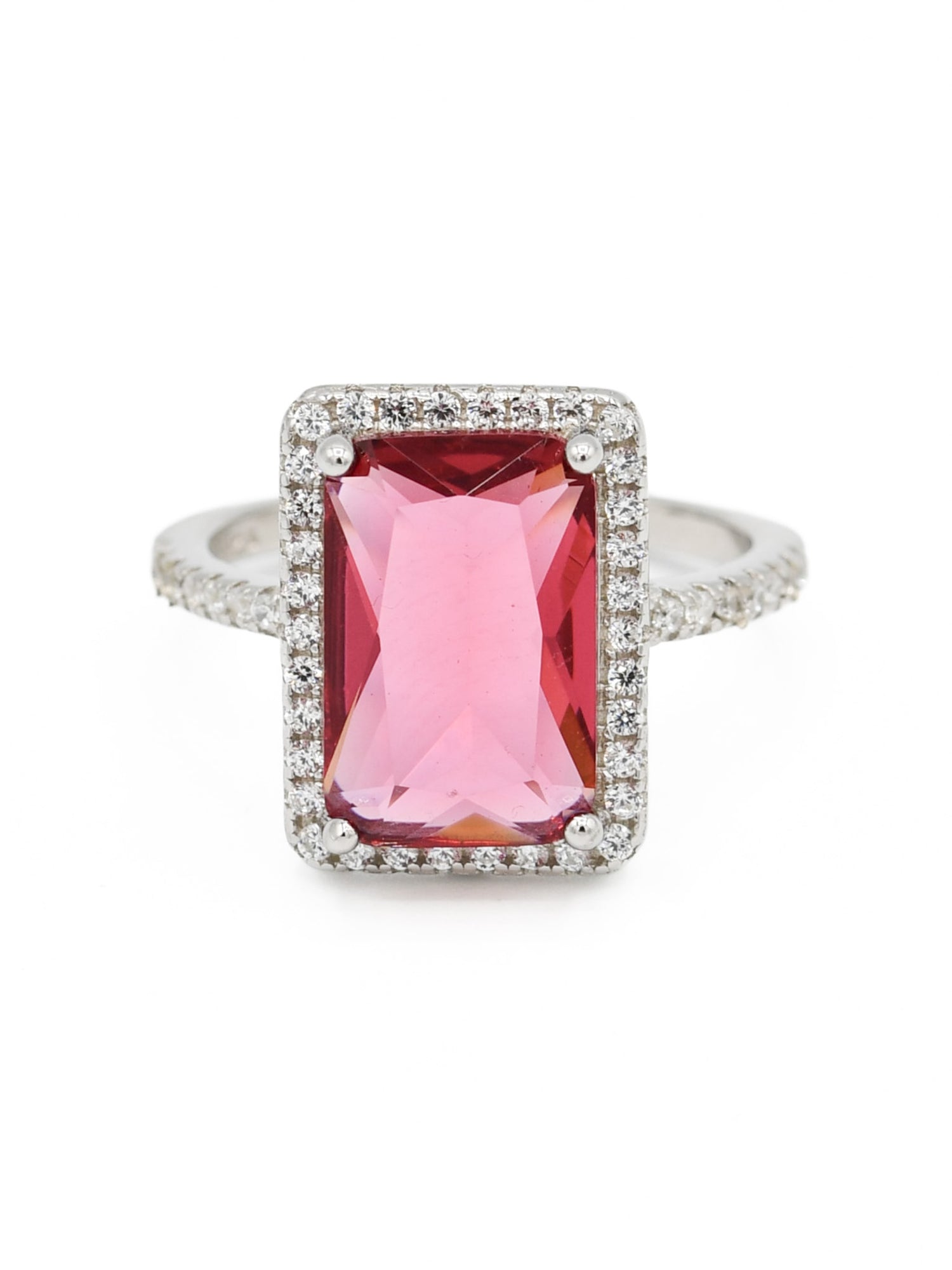 Silver Pink CZ Ladies Ring - Roop Darshan
