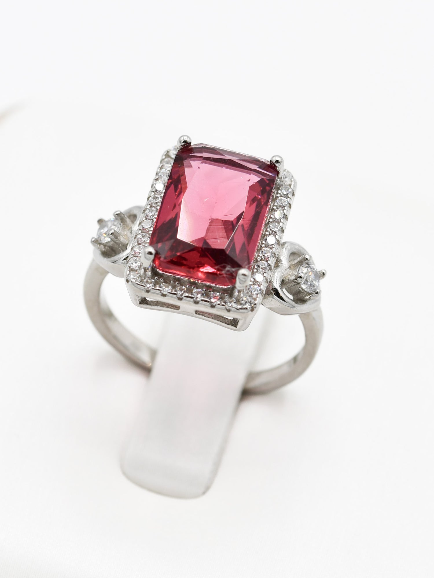 Silver Pink CZ Ladies Ring - Roop Darshan