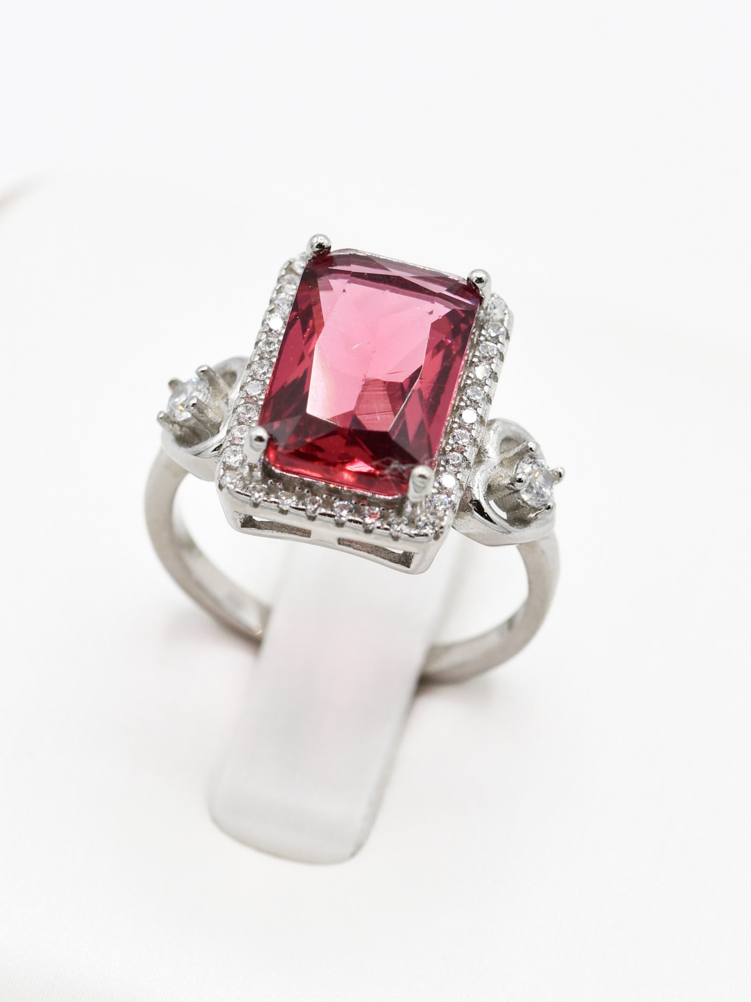 Silver Pink CZ Ladies Ring - Roop Darshan