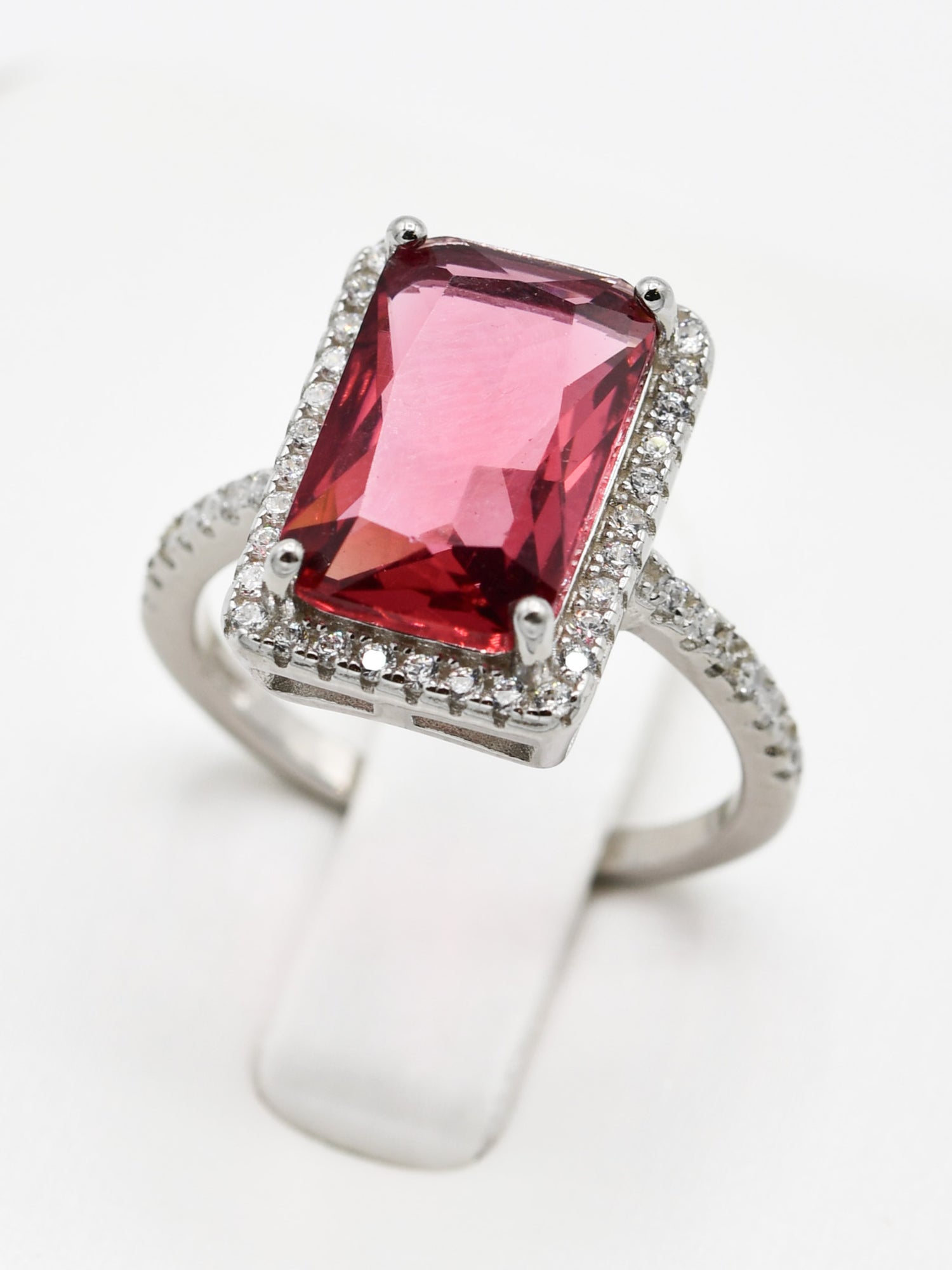 Silver Pink CZ Ladies Ring - Roop Darshan