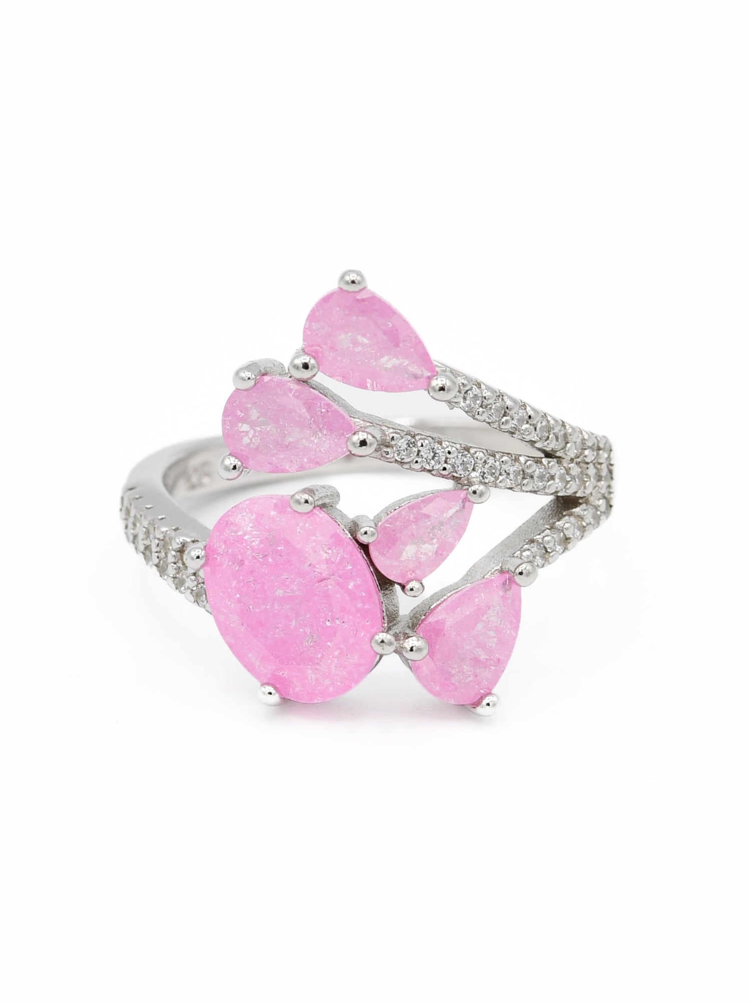 Silver Pink CZ Ladies Ring - Roop Darshan