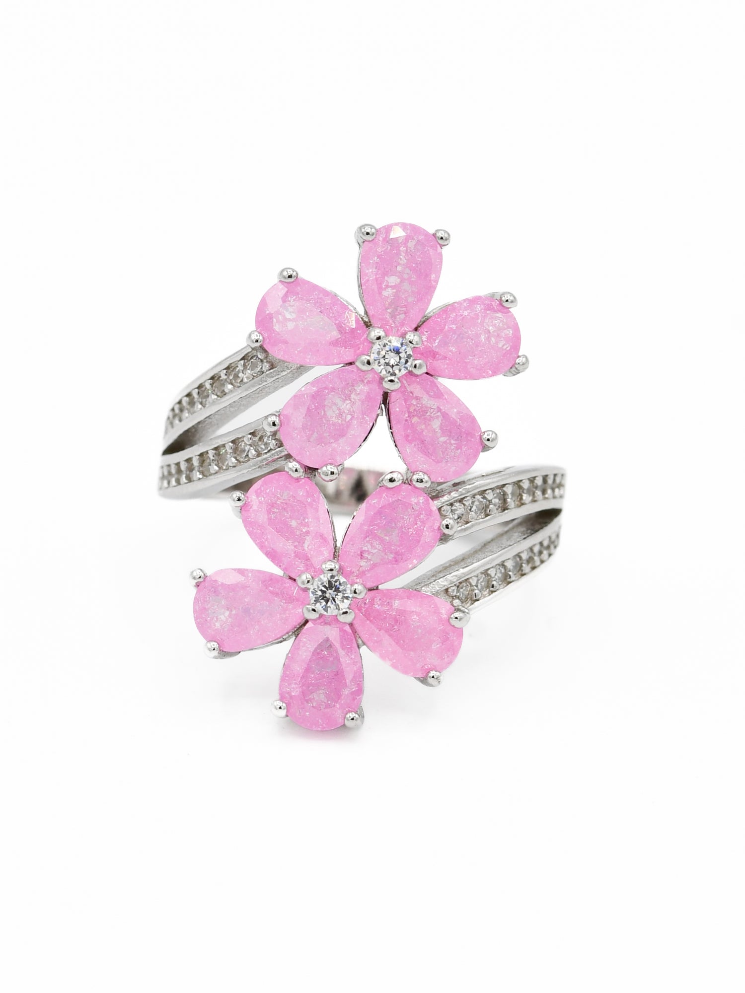 Silver Pink CZ Ladies Ring - Roop Darshan