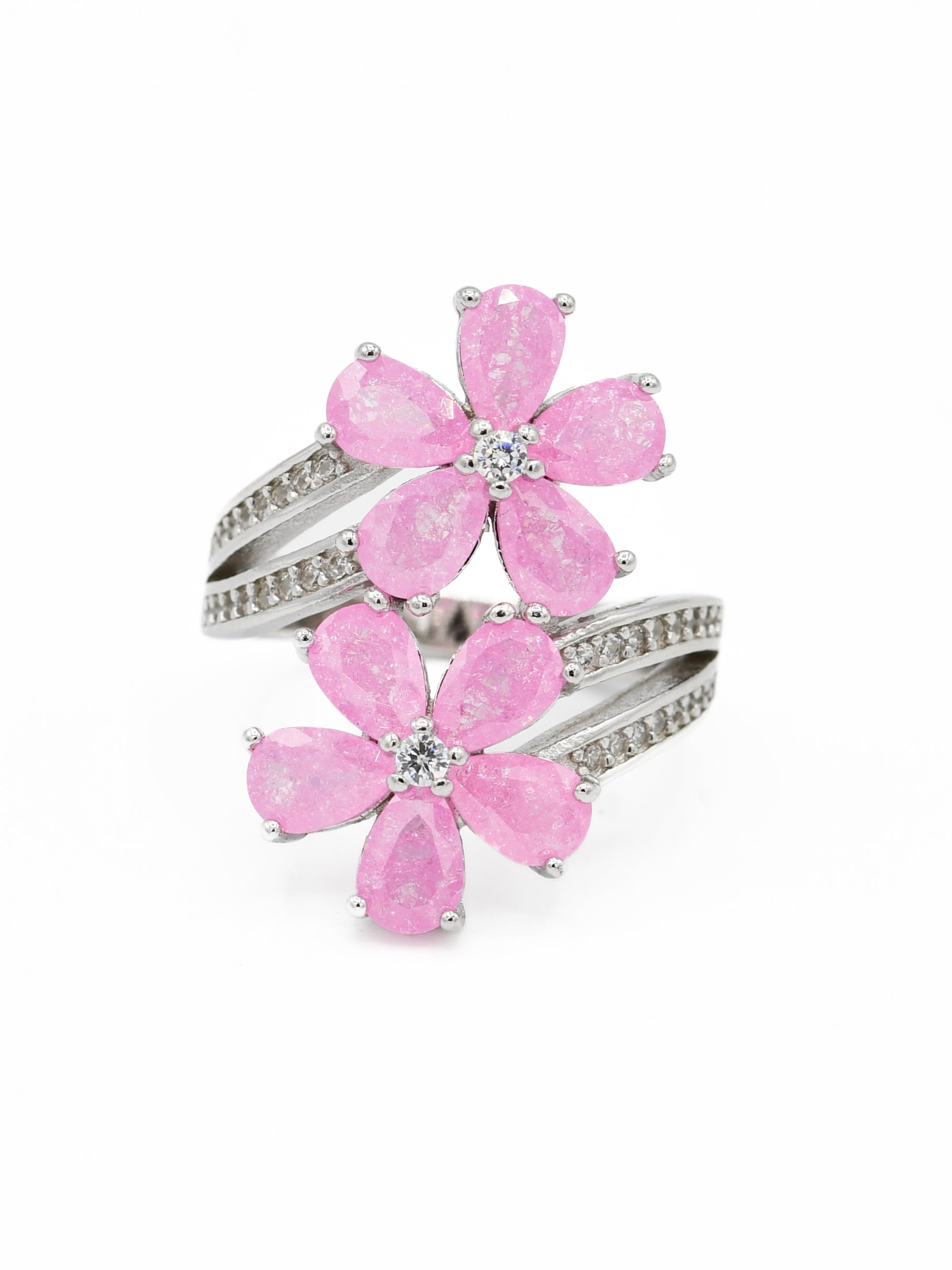 Silver Pink CZ Ladies Ring - Roop Darshan
