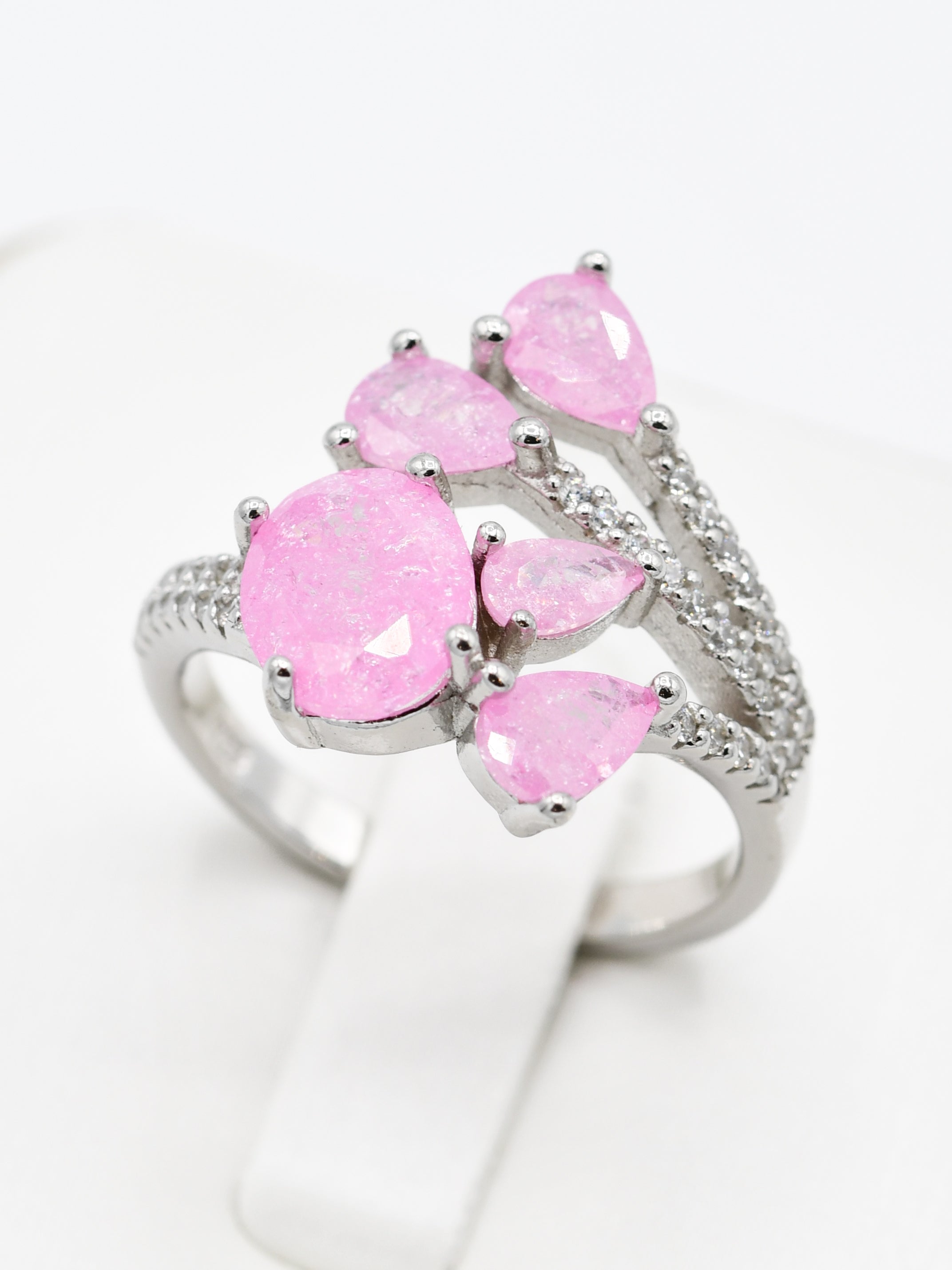 Silver Pink CZ Ladies Ring - Roop Darshan