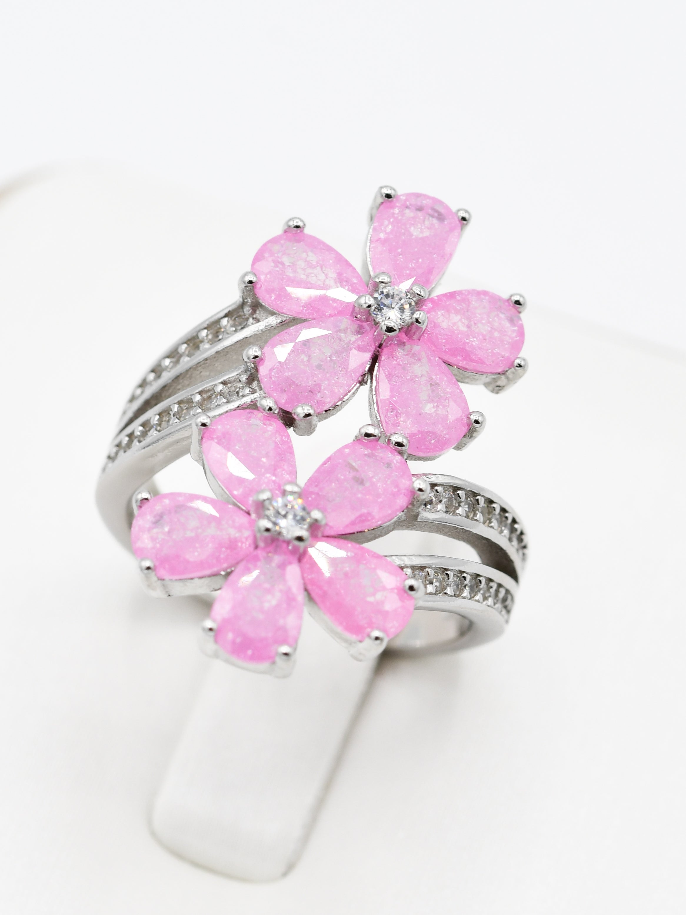 Silver Pink CZ Ladies Ring - Roop Darshan