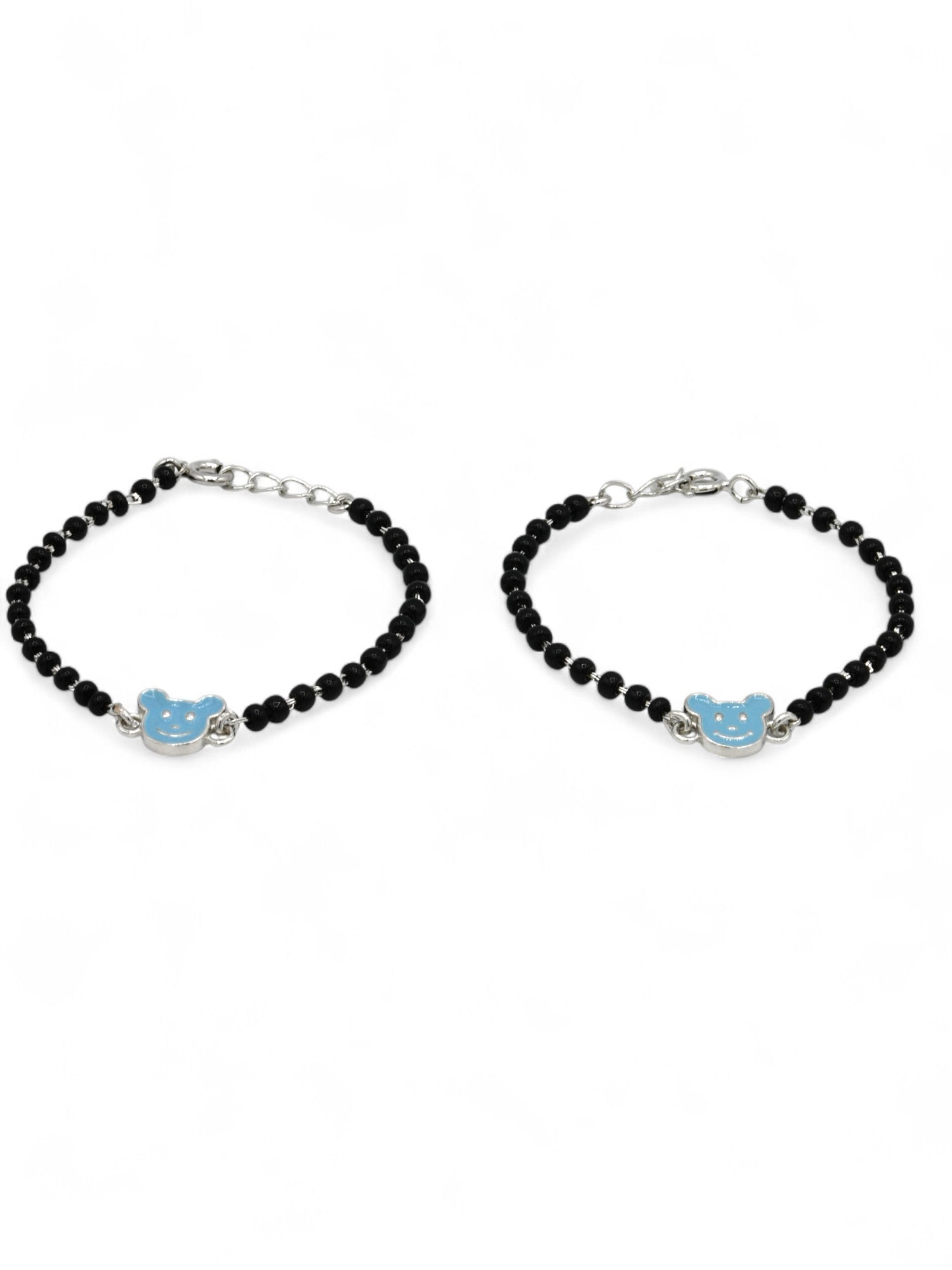 Silver Black Beads Mickey Pair Baby Bracelet - Roop Darshan