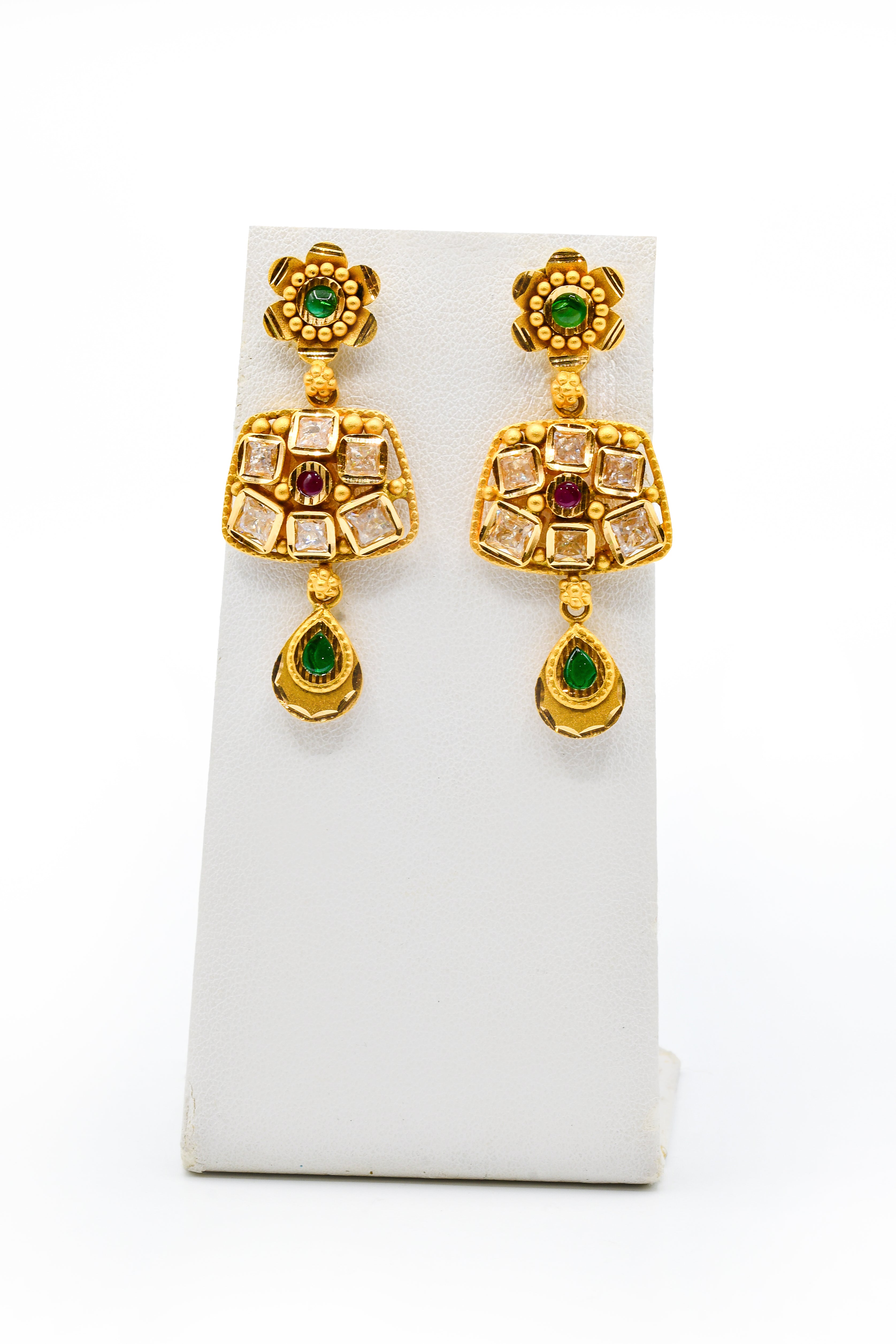 22ct Gold Antique Kundan Long Necklace Set - Roop Darshan