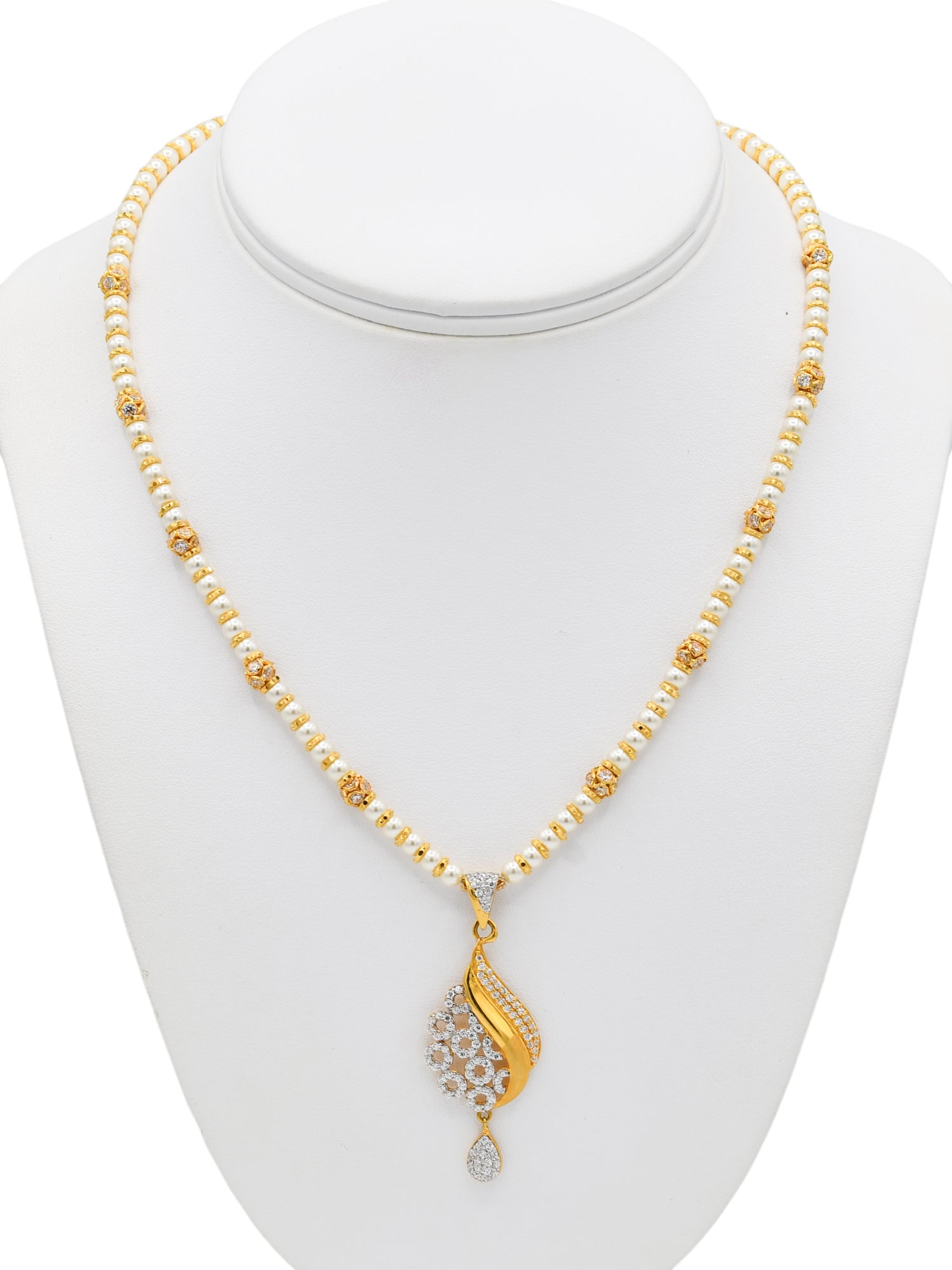 22ct Gold Pearl CZ Necklace Set - Roop Darshan
