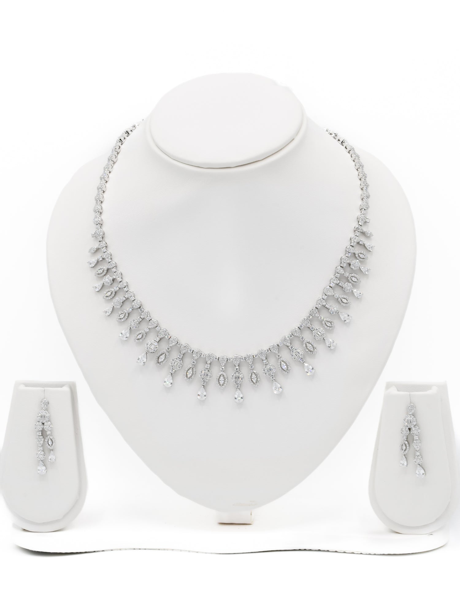 Silver CZ Necklace Set - Roop Darshan