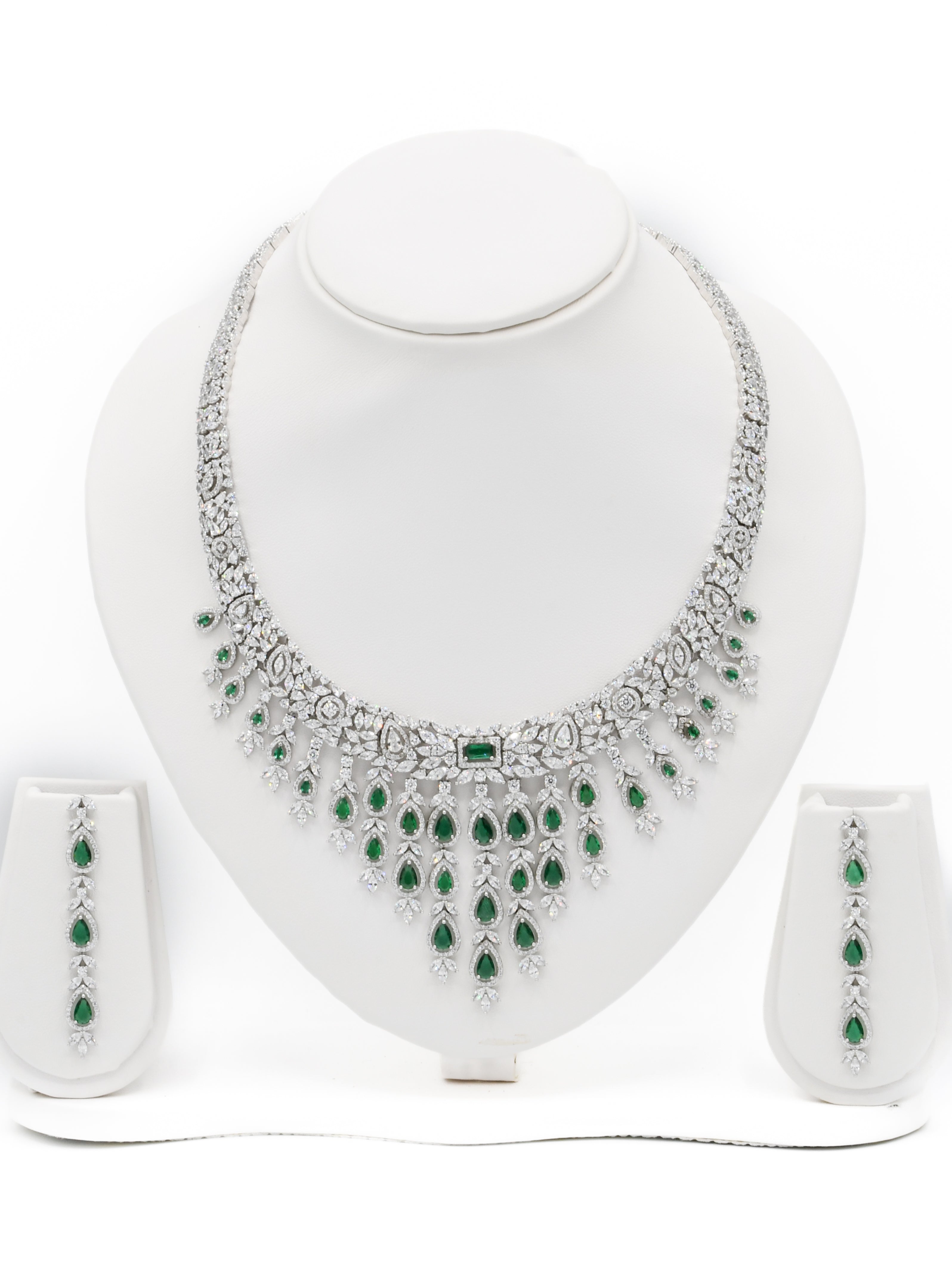 Silver Green CZ Necklace Set