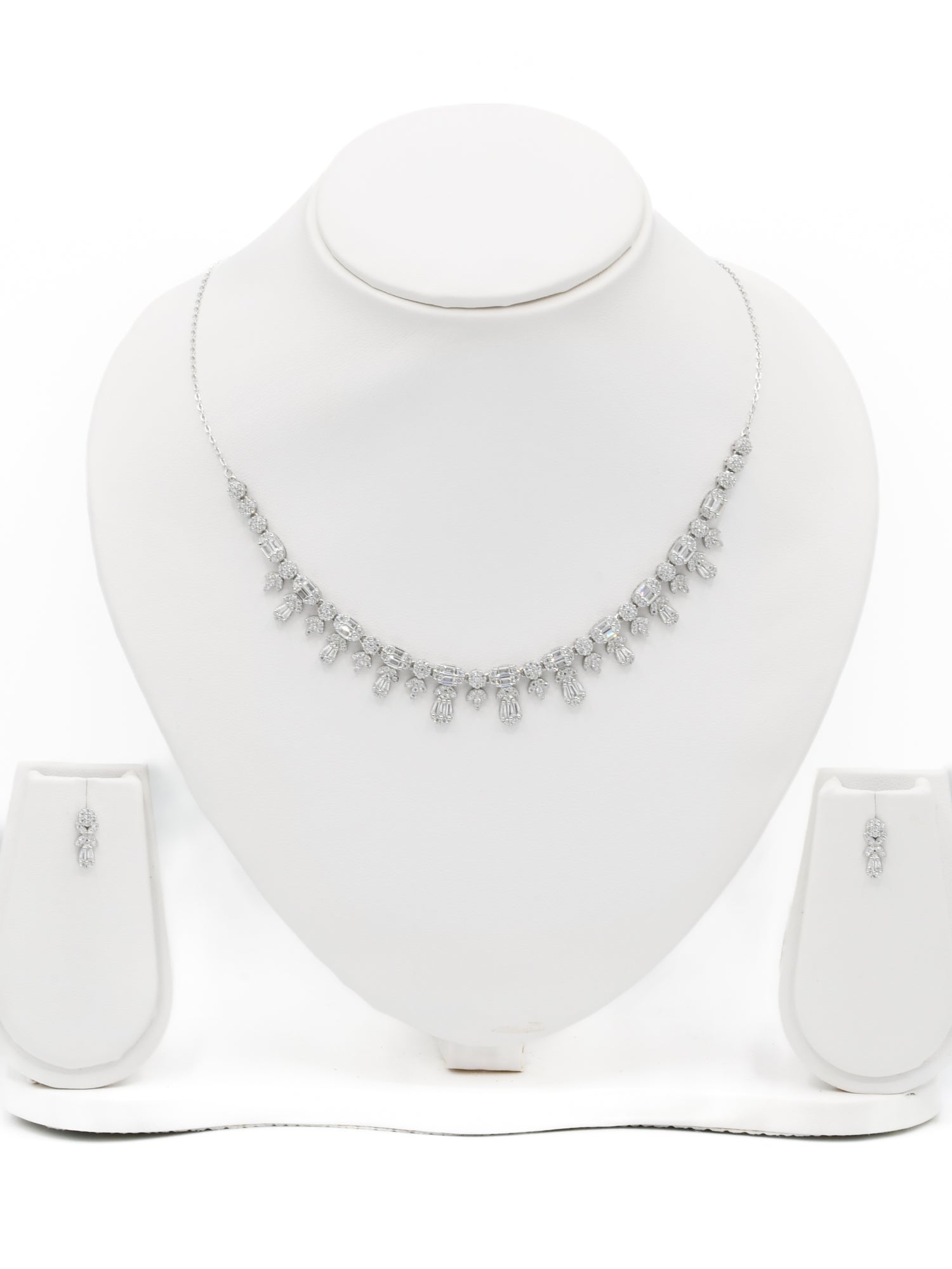 Silver CZ Necklace Set - Roop Darshan