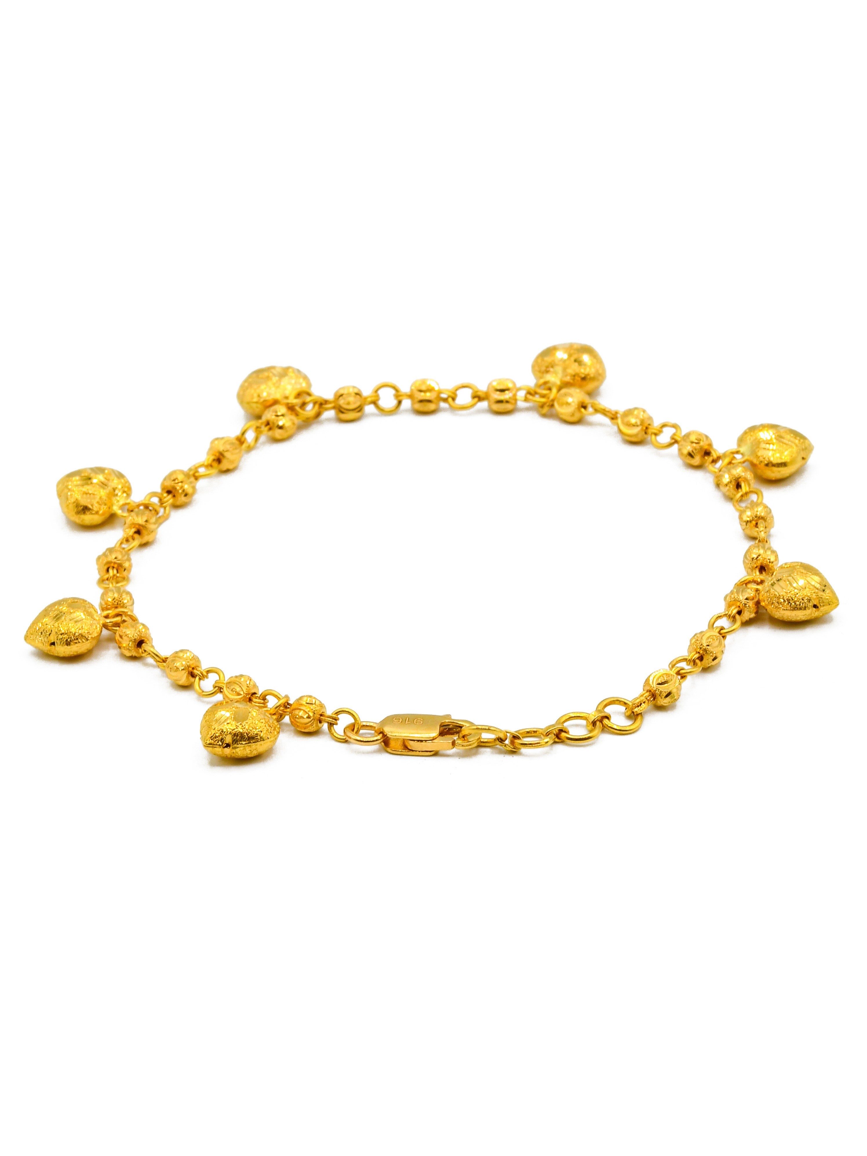 22ct Gold Heart Charms Ladies Bracelet - Roop Darshan