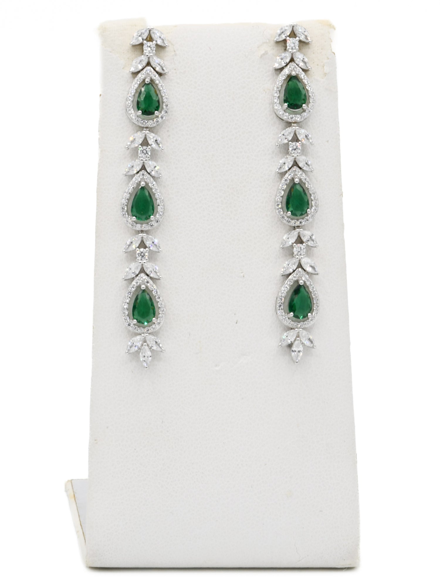 Silver Green CZ Necklace Set - Roop Darshan