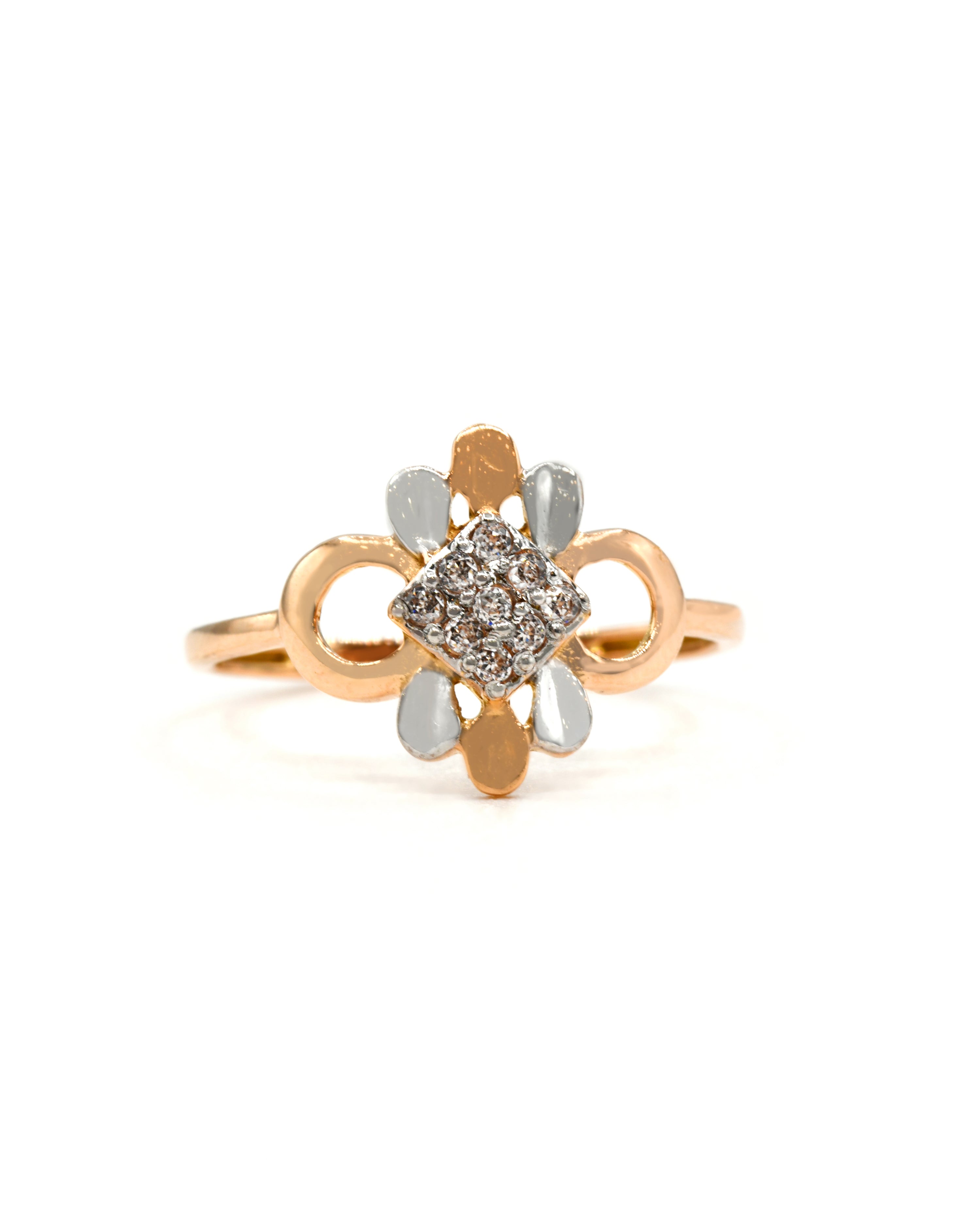 18ct Rose Gold Two Tone CZ Ladies Ring 1.46 GMS - Roop Darshan