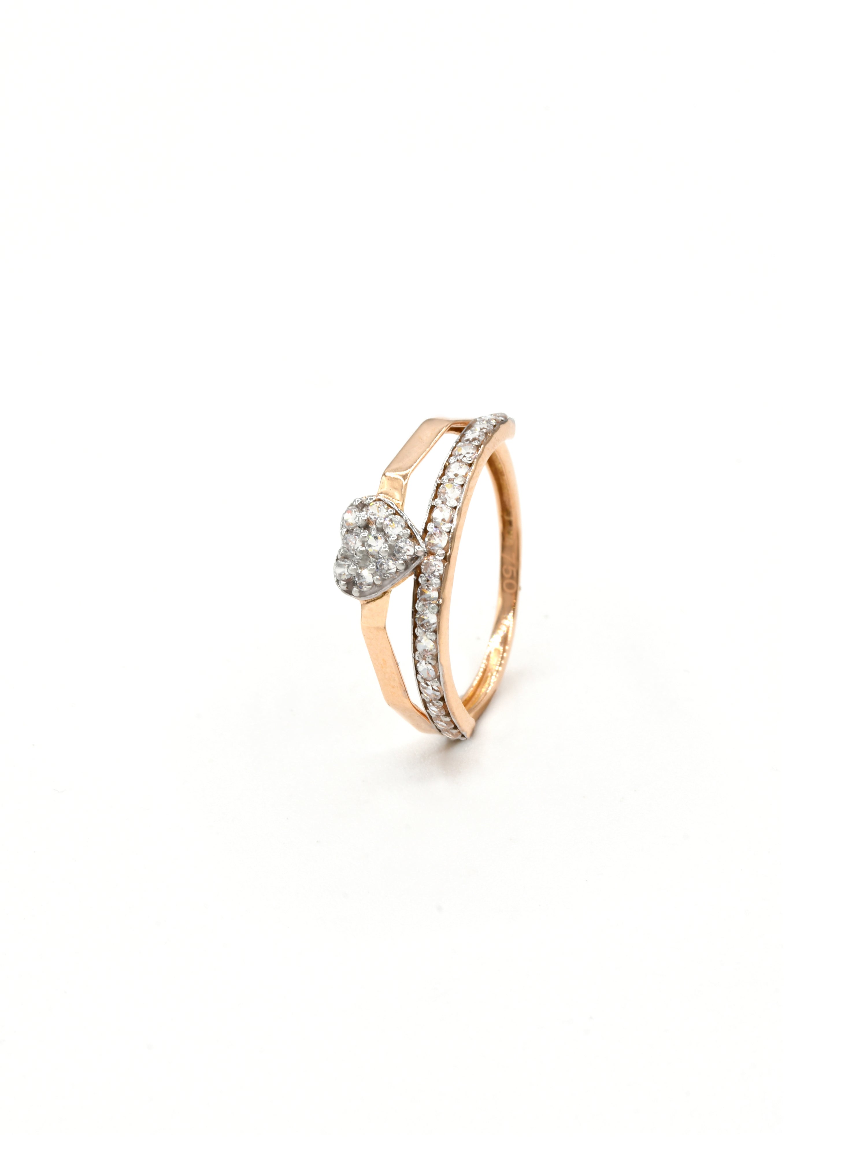 18ct Rose Gold Heart CZ Ladies Ring 1.65 GMS - Roop Darshan