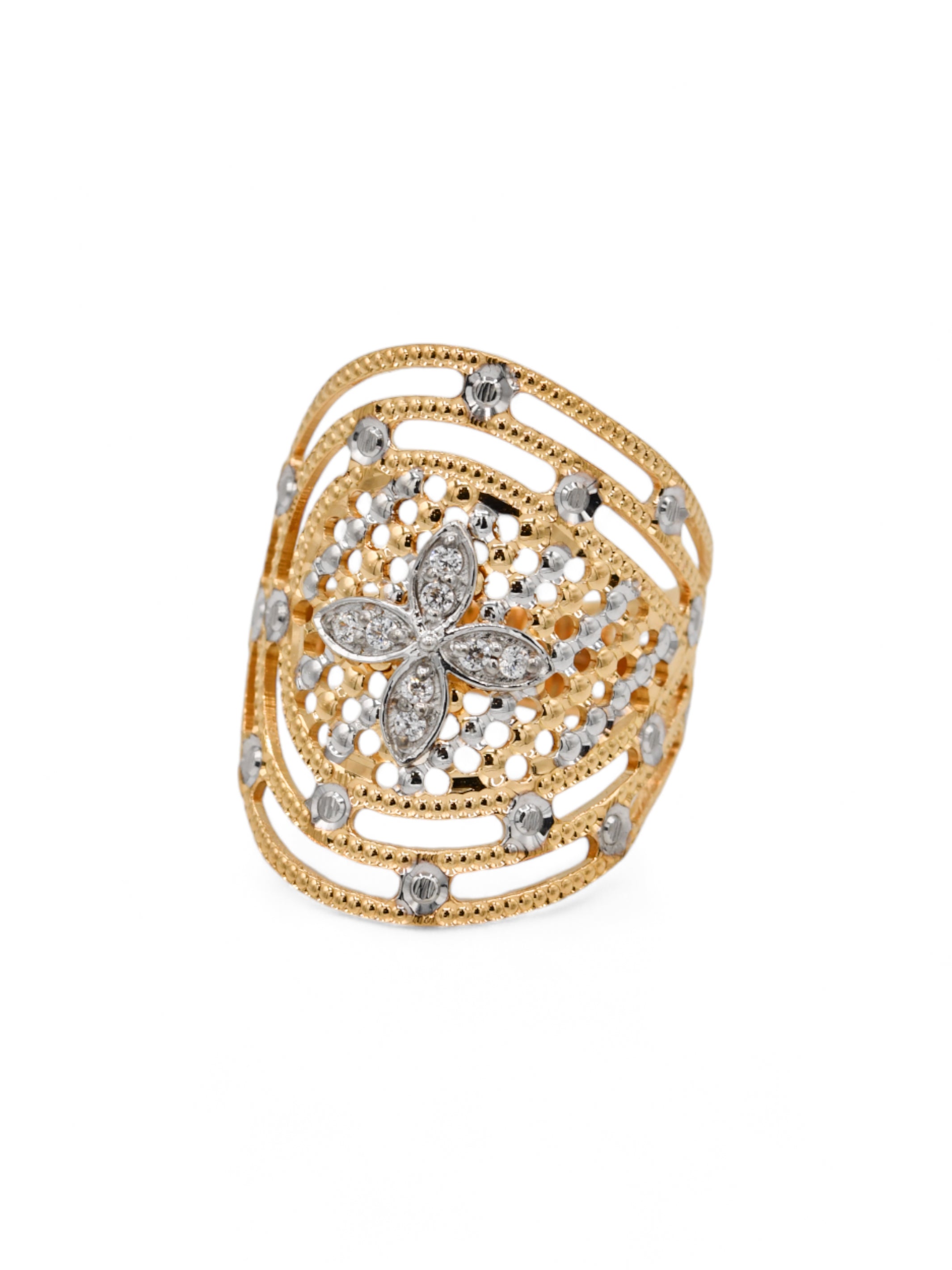 22ct Gold CZ Two Tone Ladies Ring - Roop Darshan