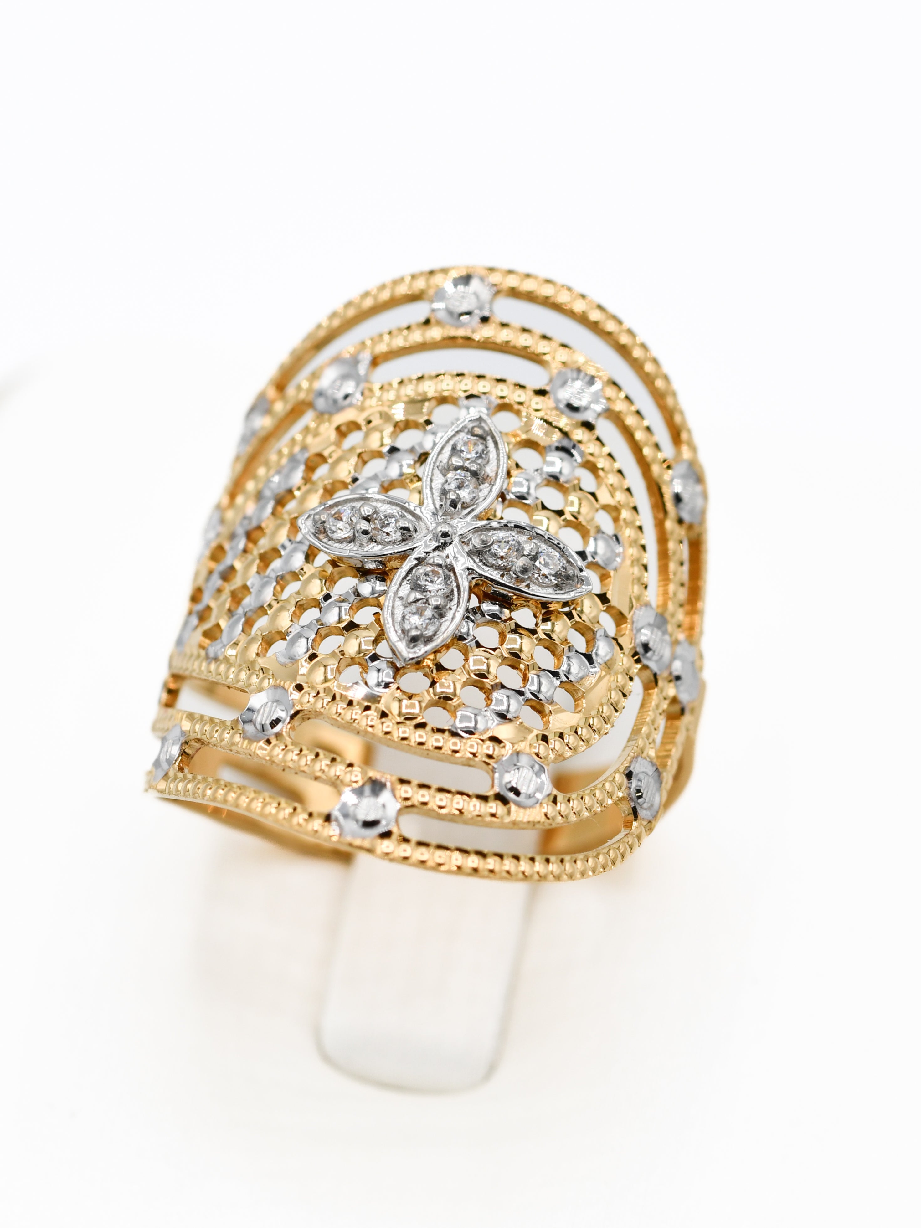 22ct Gold CZ Two Tone Ladies Ring - Roop Darshan