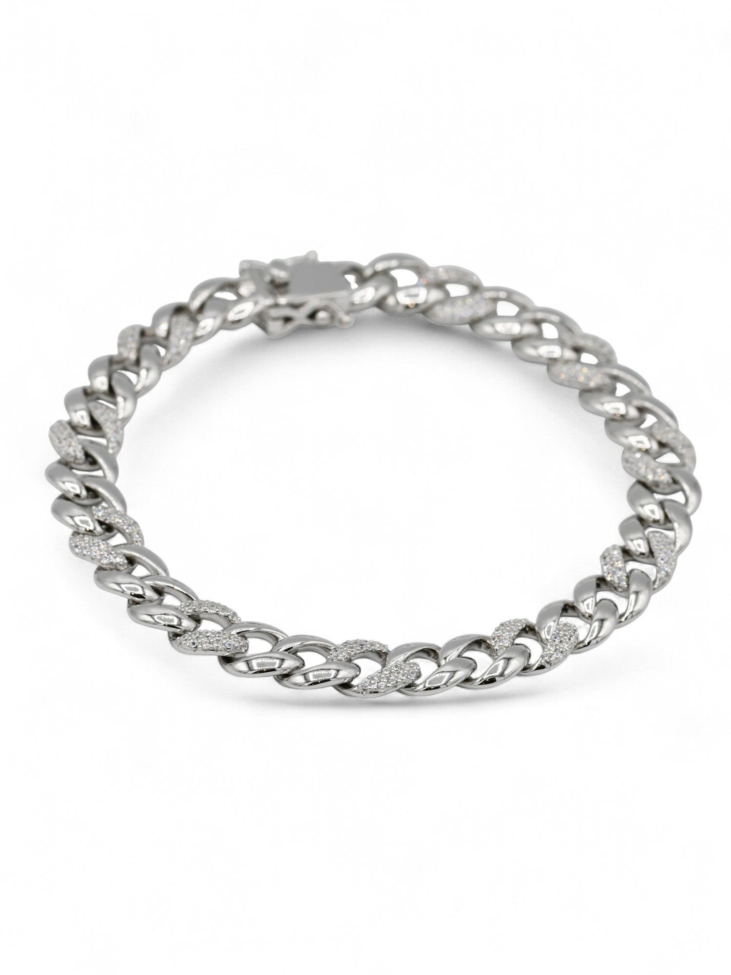 Sterling Silver CZ Curb Bracelet