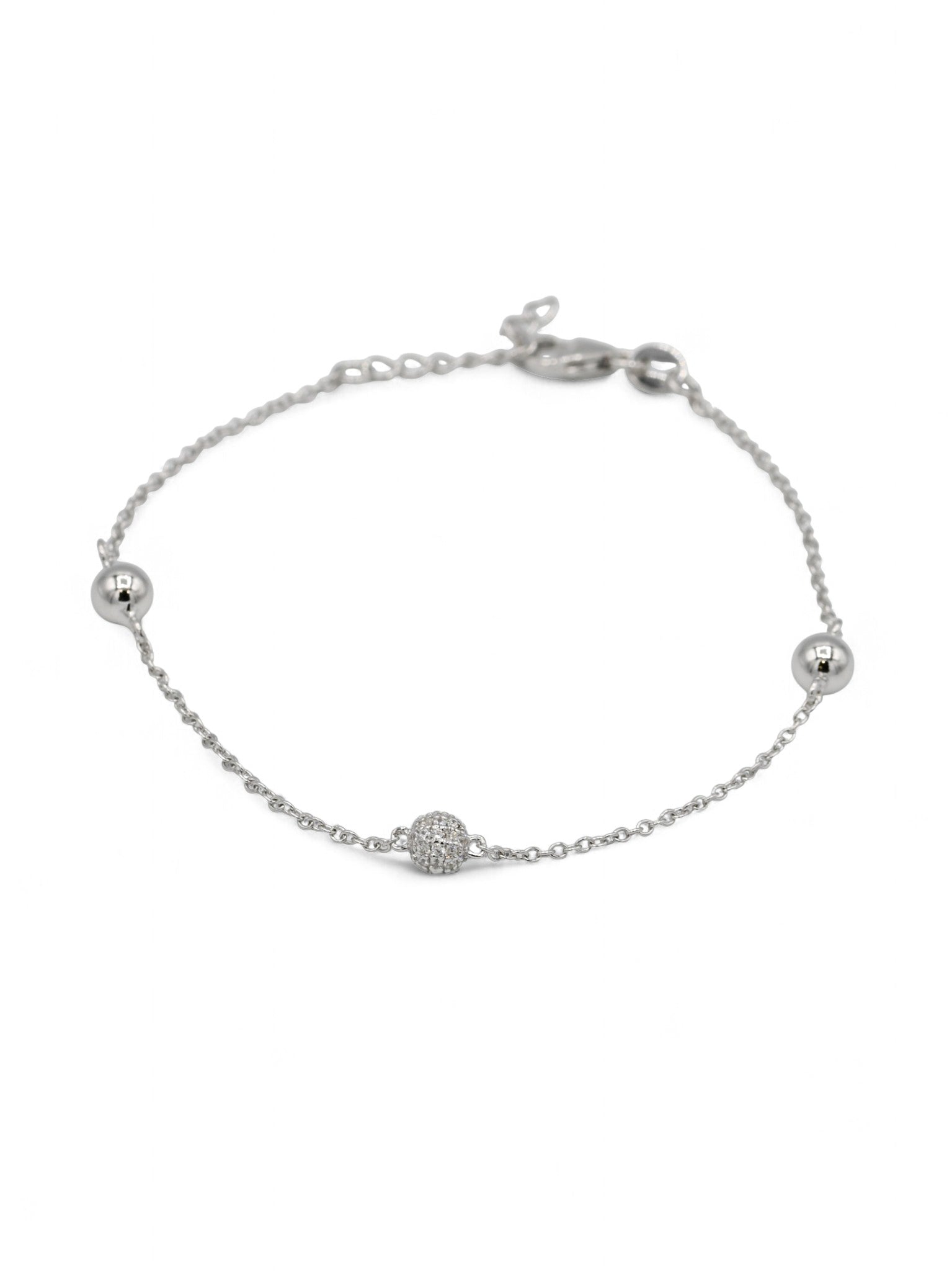 925 Sterling Silver CZ Ball Ladies Bracelet - Roop Darshan