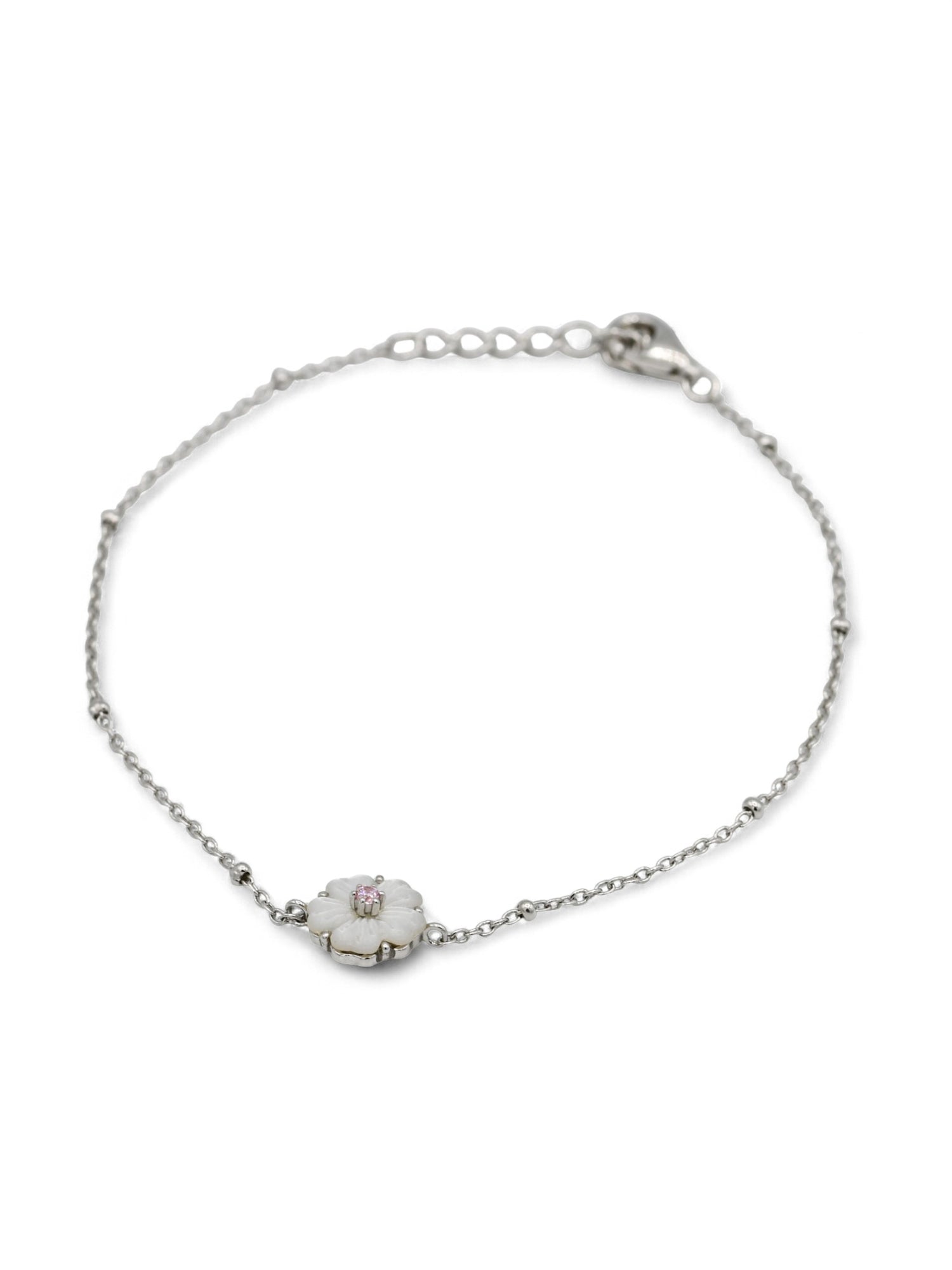 925 Sterling Silver CZ Flower Ladies Bracelet