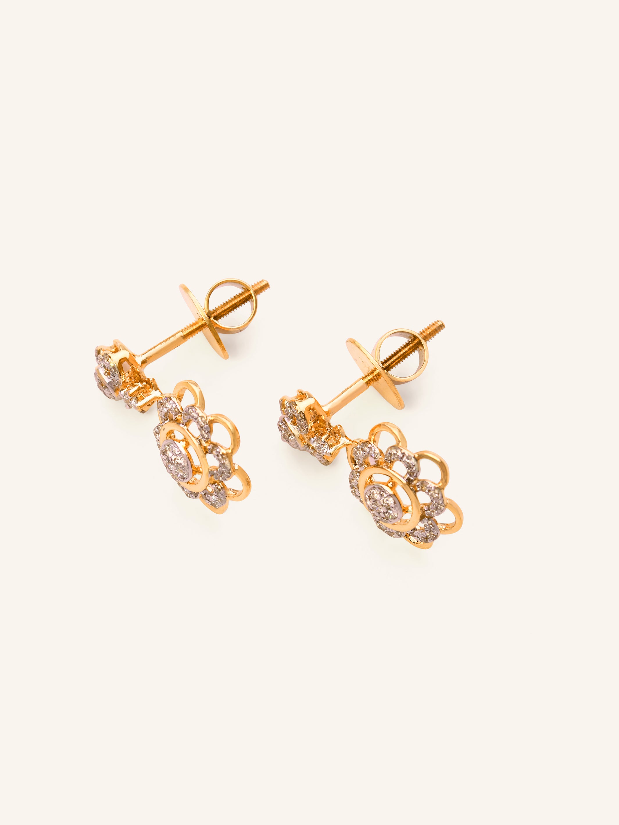18ct Gold Diamond Hanging Earrings - Roop Darshan