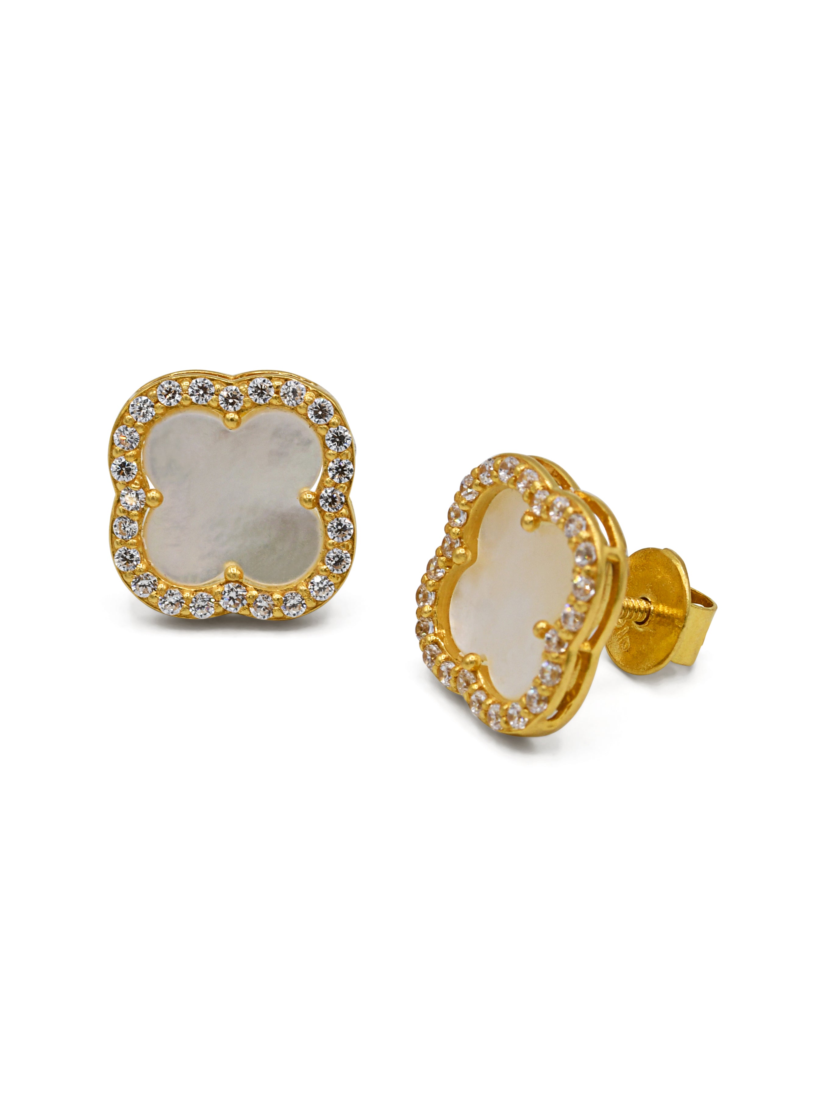 22ct Gold CZ Pearl Stud Earrings