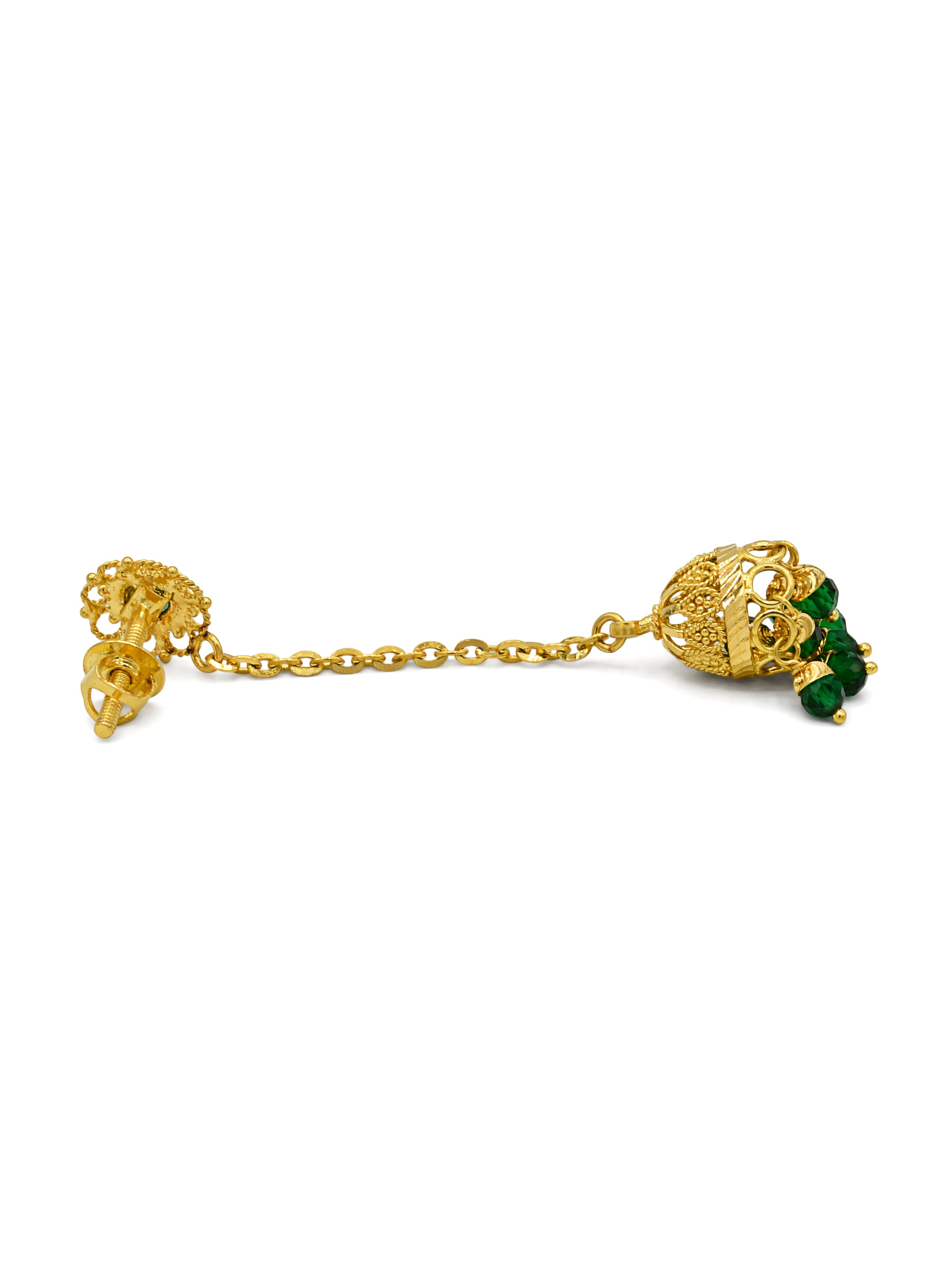 22ct Gold Green CZ Jhumki Earrings - Roop Darshan