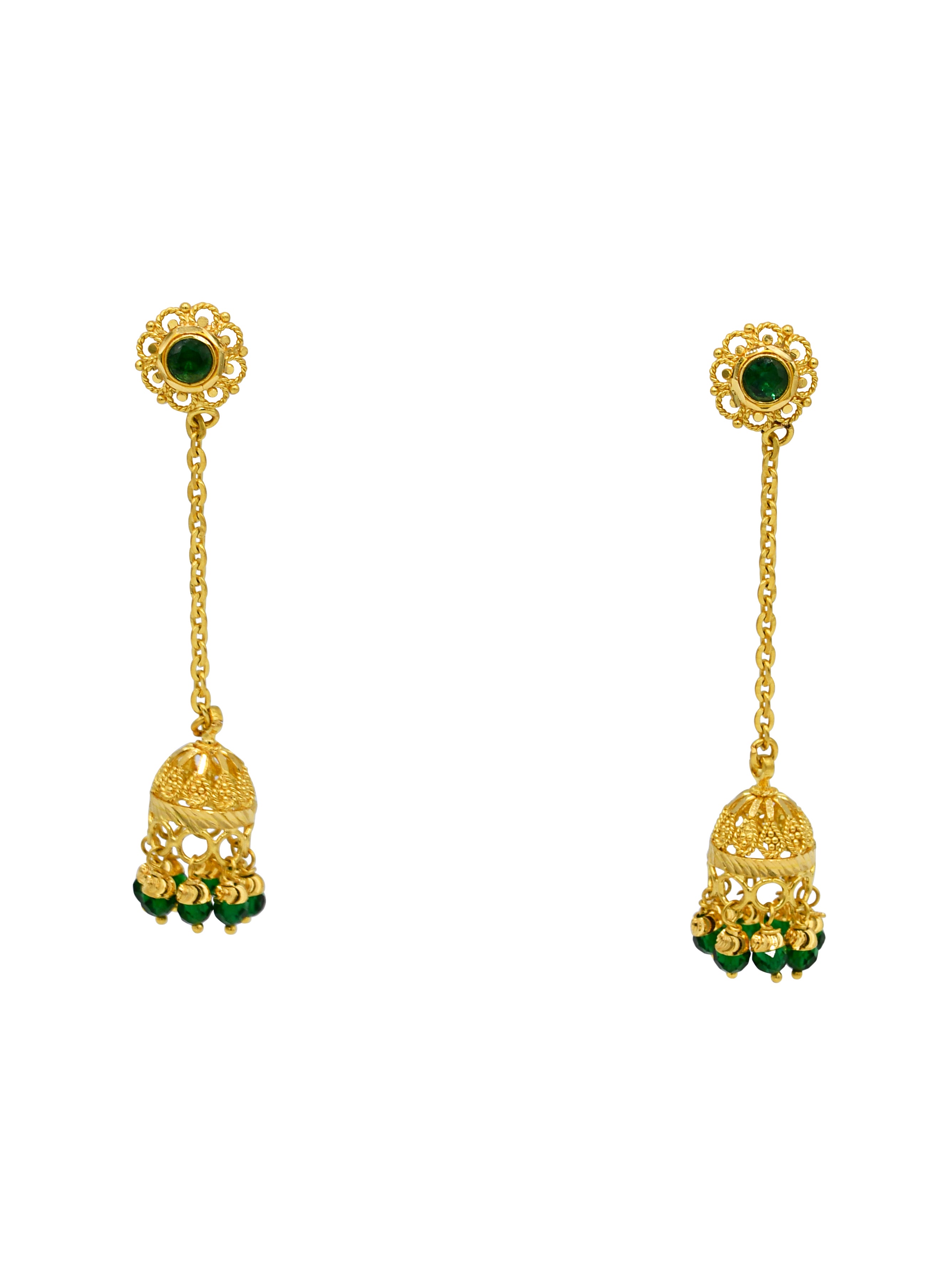 22ct Gold Green CZ Jhumki Earrings - Roop Darshan