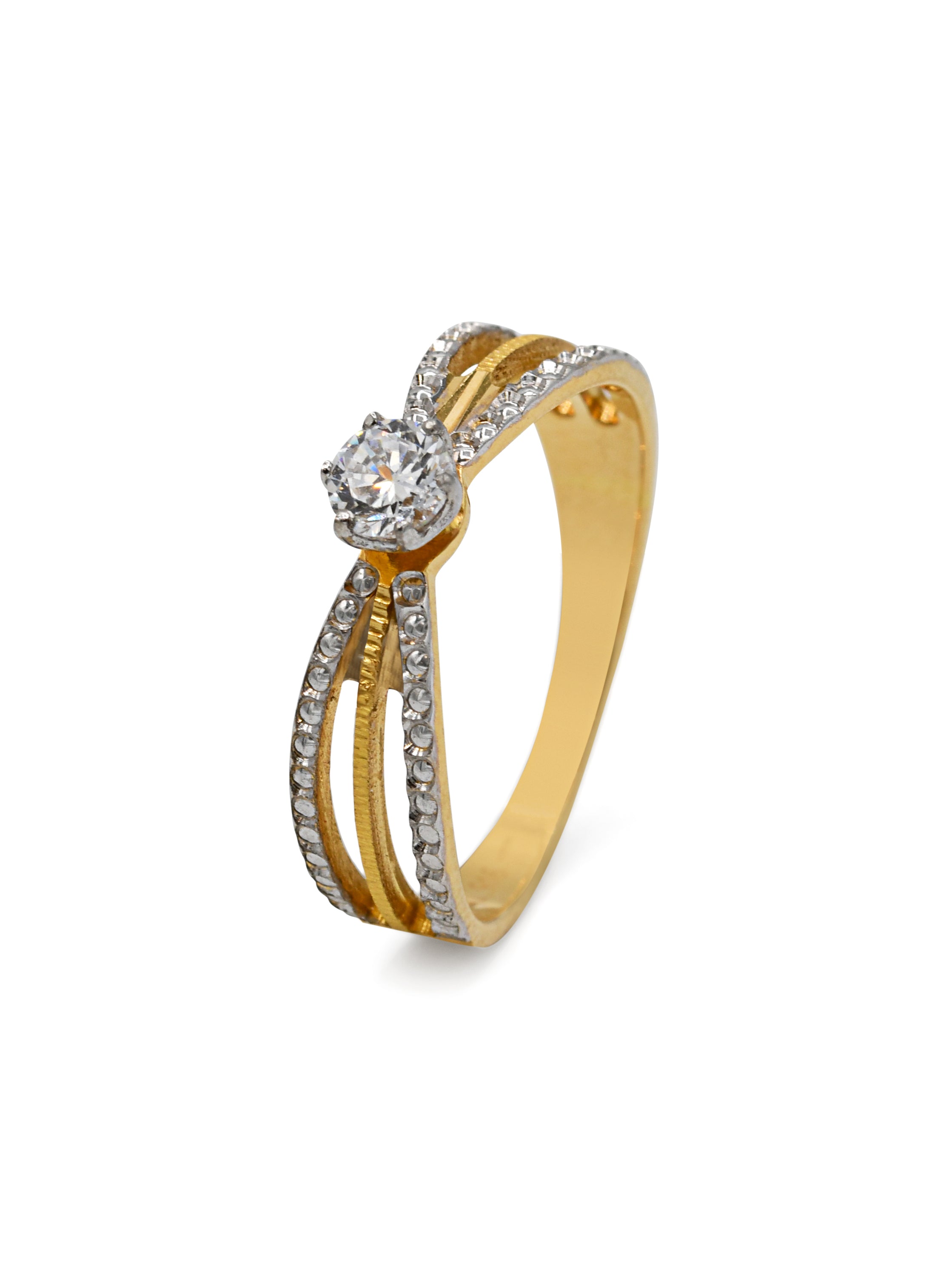 22ct Gold Two Tone CZ Ladies Ring