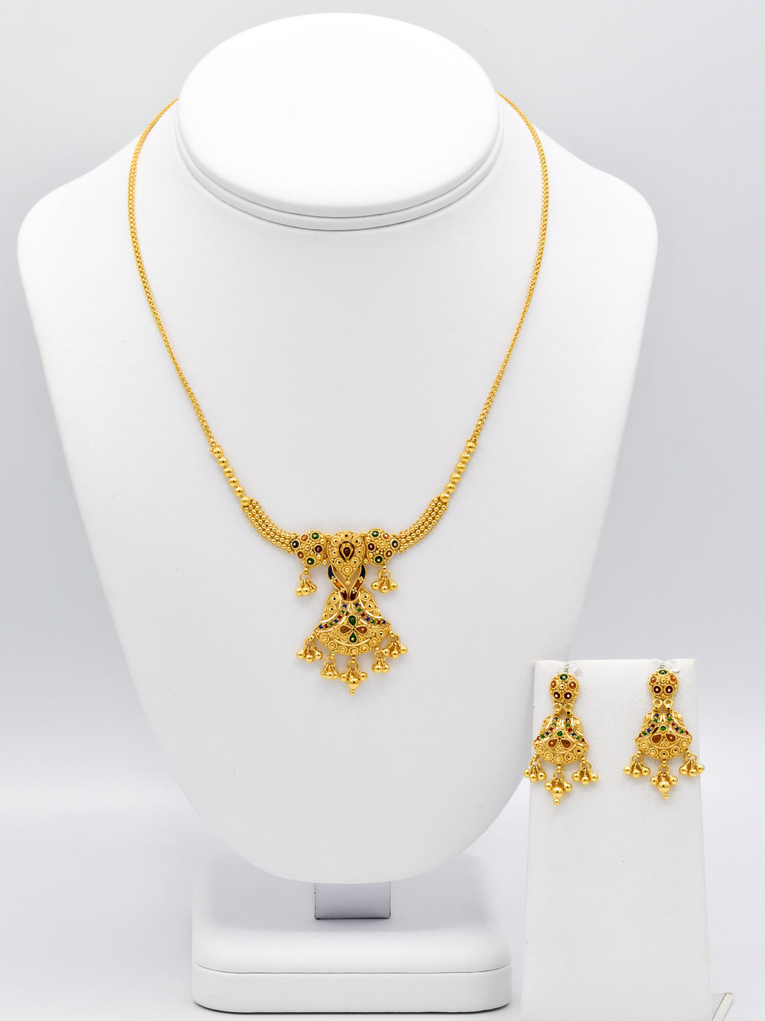 22ct Gold Mina Necklace Set - Roop Darshan