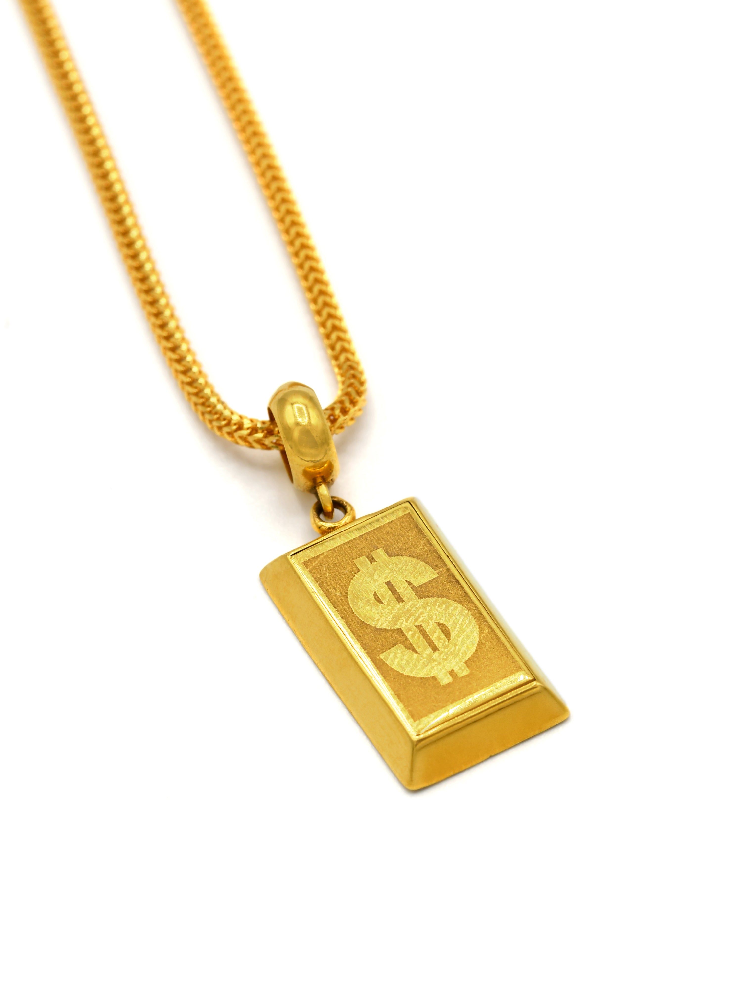 22ct Gold Dollar Symbol Bar Pendant - Roop Darshan