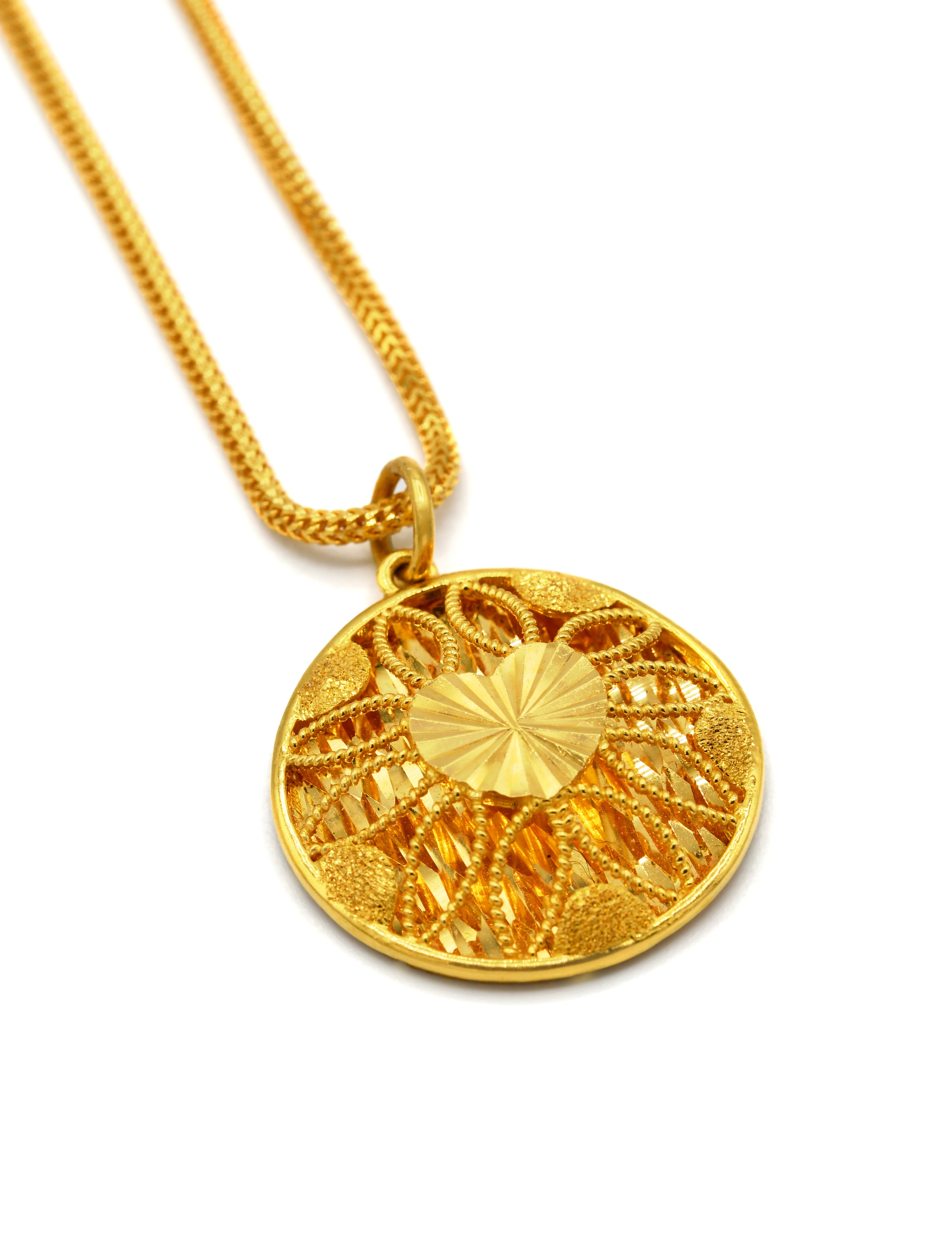 22ct Gold Filigree Round Pendant - Roop Darshan