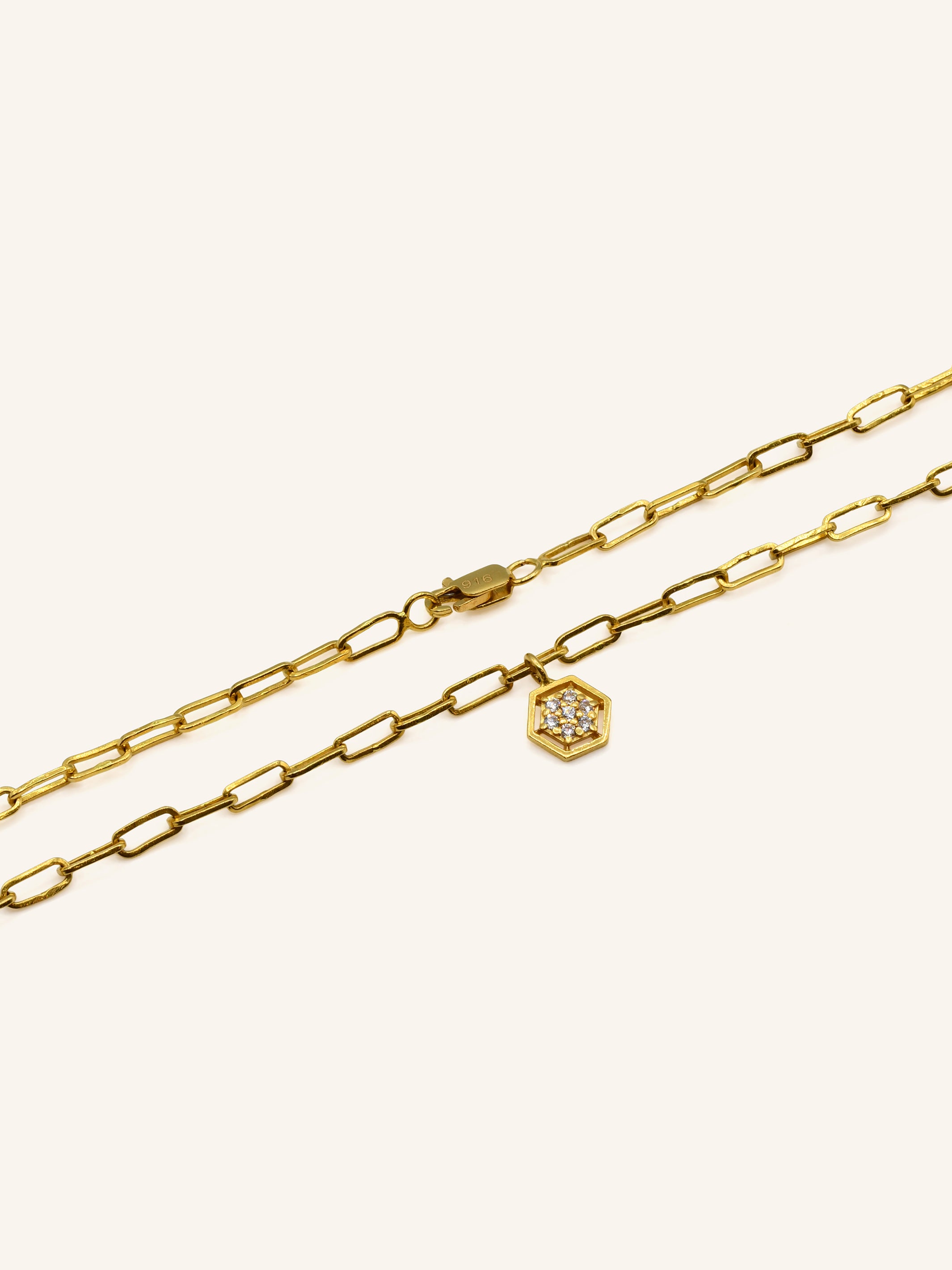 22ct Gold CZ Paperclip Fancy Chain - Roop Darshan
