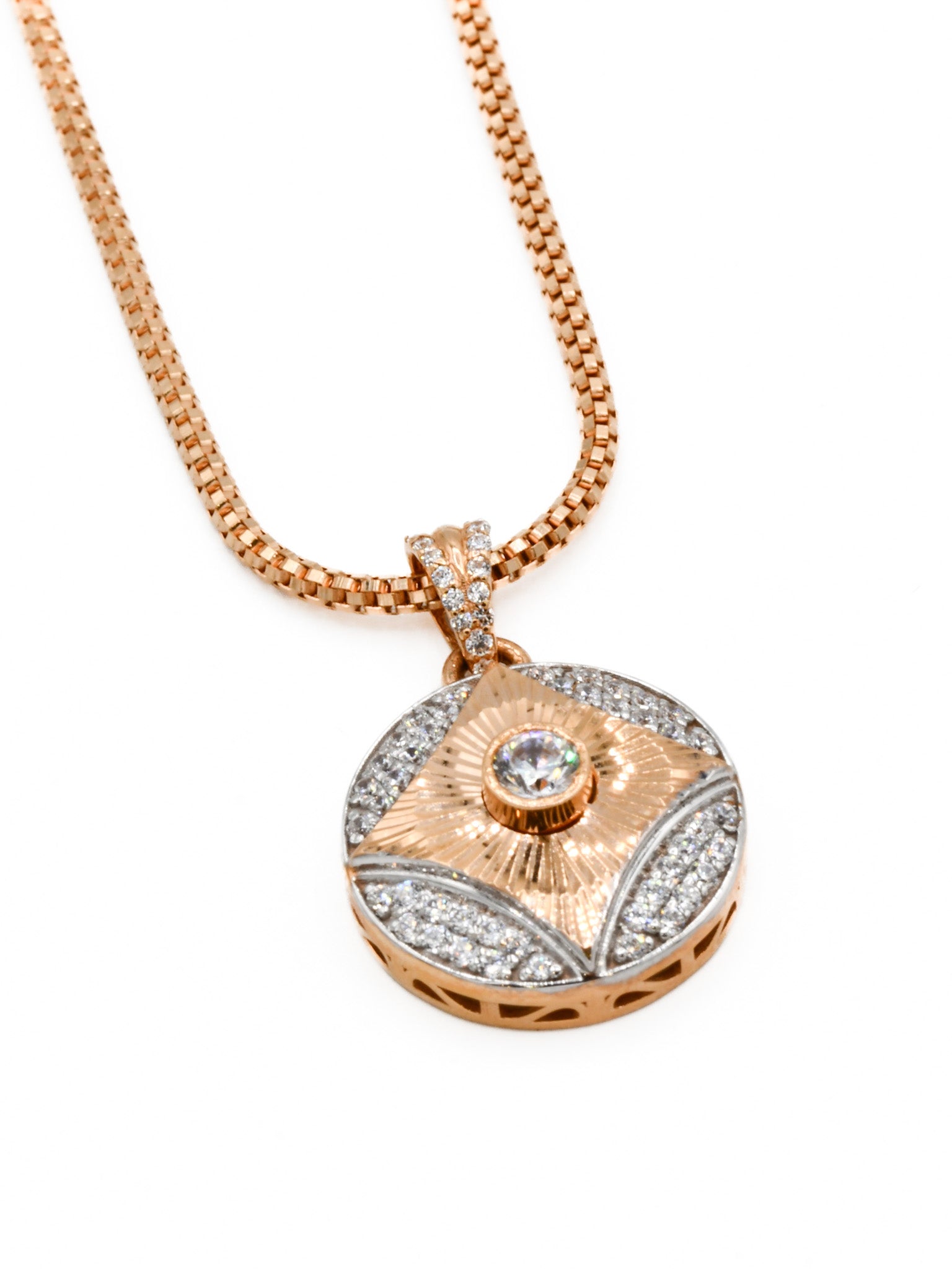 18ct Rose Gold Two Tone CZ Pendant Earring Set - Roop Darshan