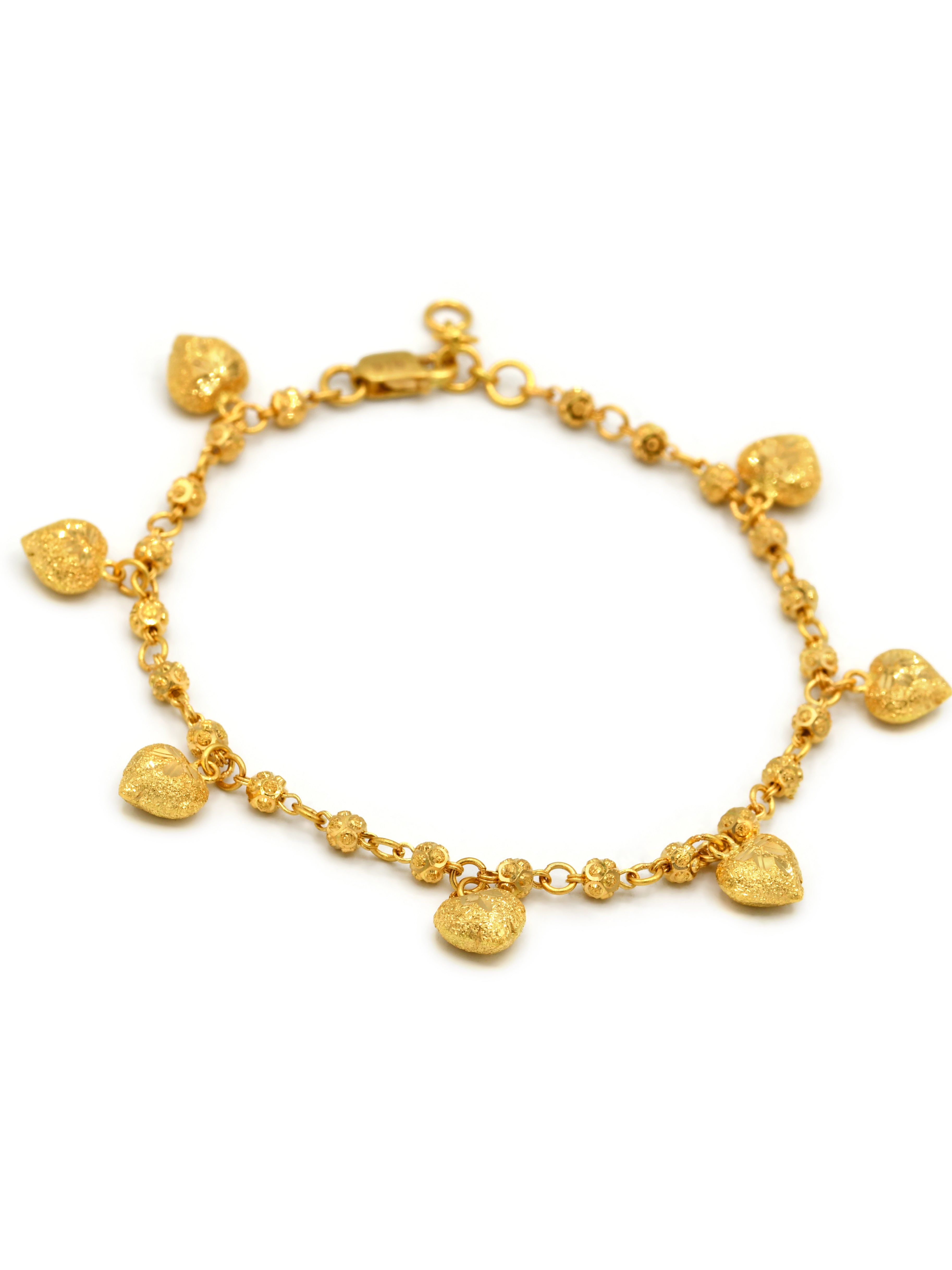 22ct Gold Heart Charms Ladies Bracelet - Roop Darshan