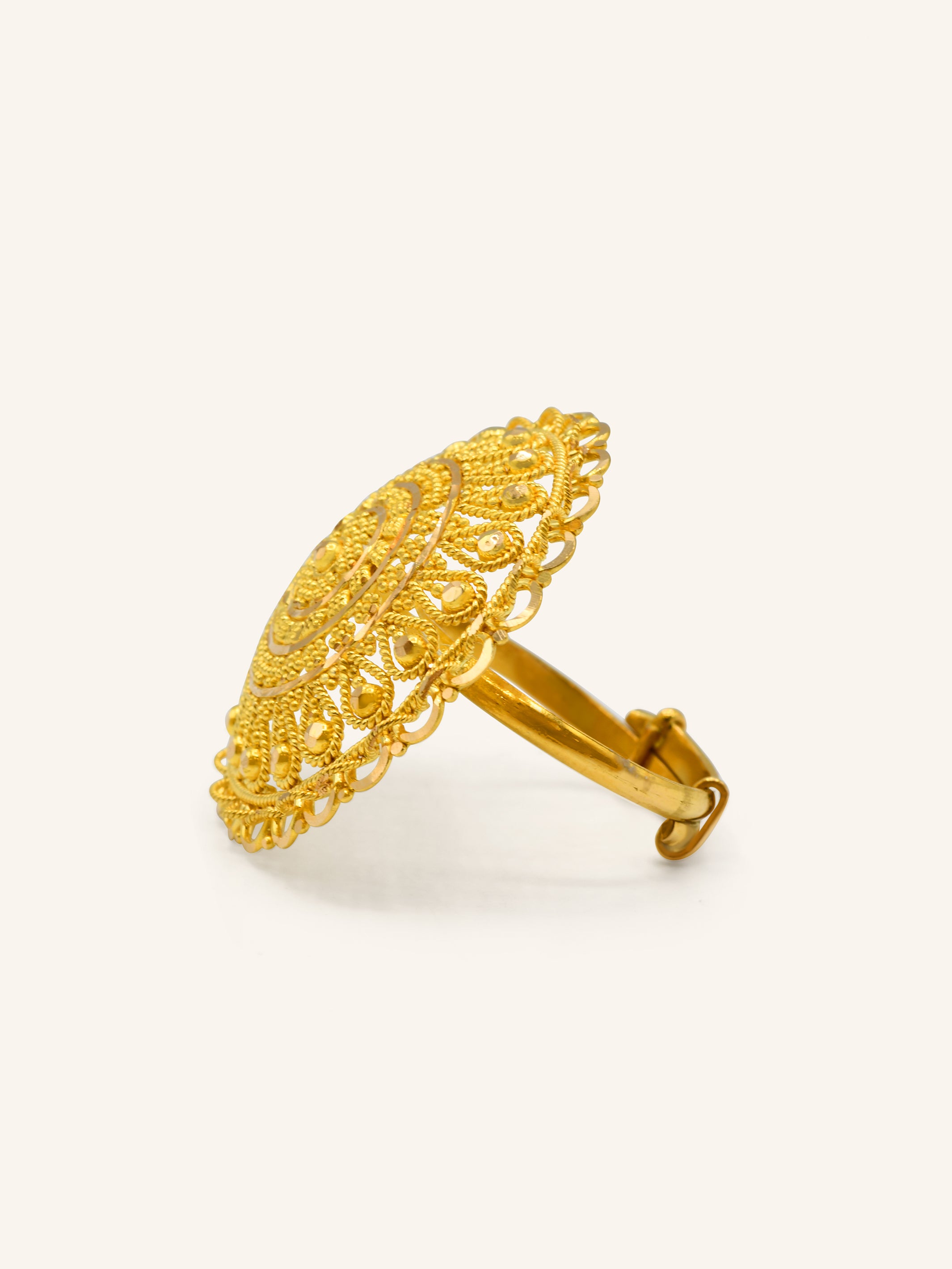 22Ct Gold Filigree Adjustable Ring - Roop Darshan