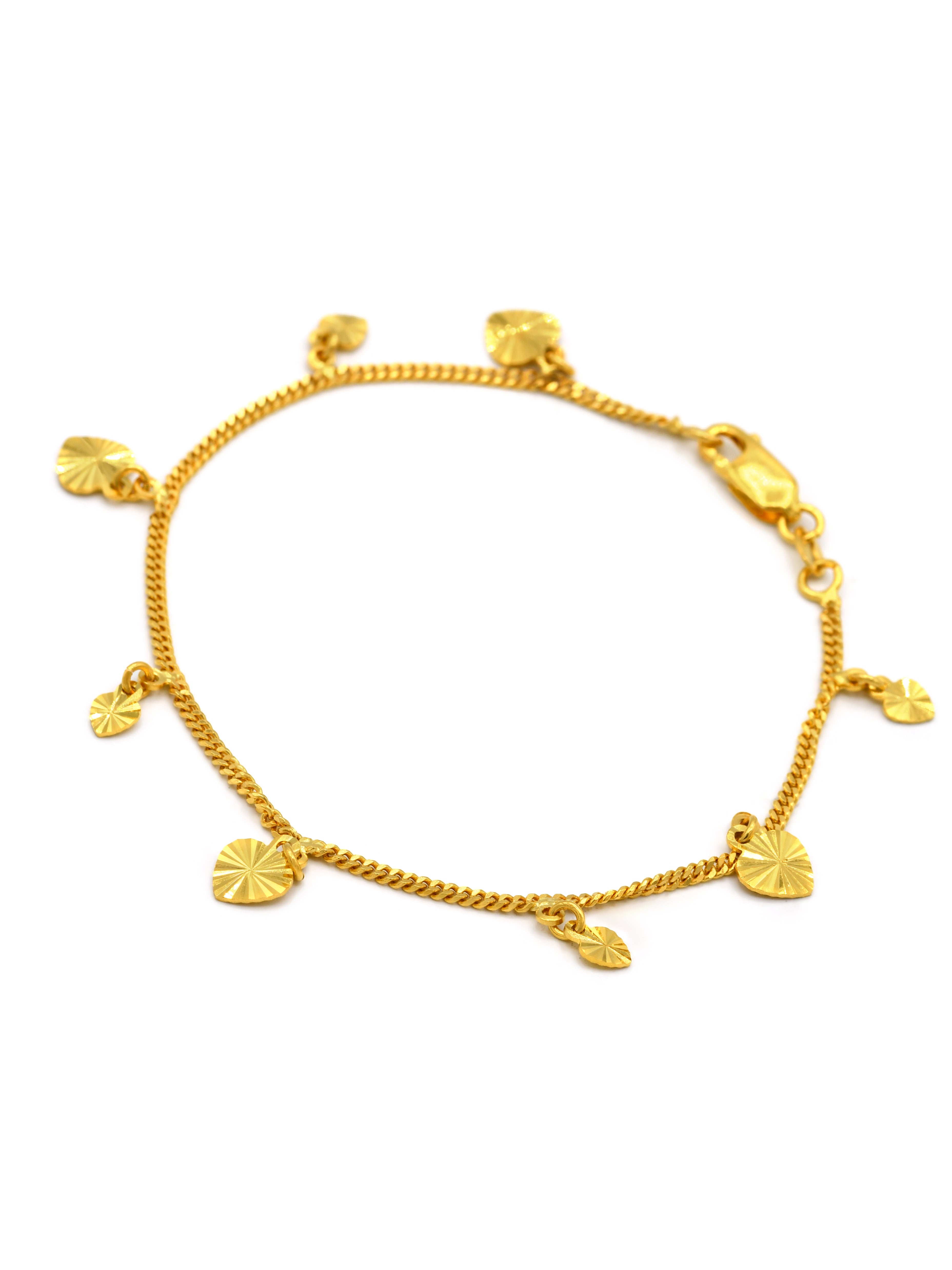 22ct Gold Heart Charms Ladies Bracelet - Roop Darshan