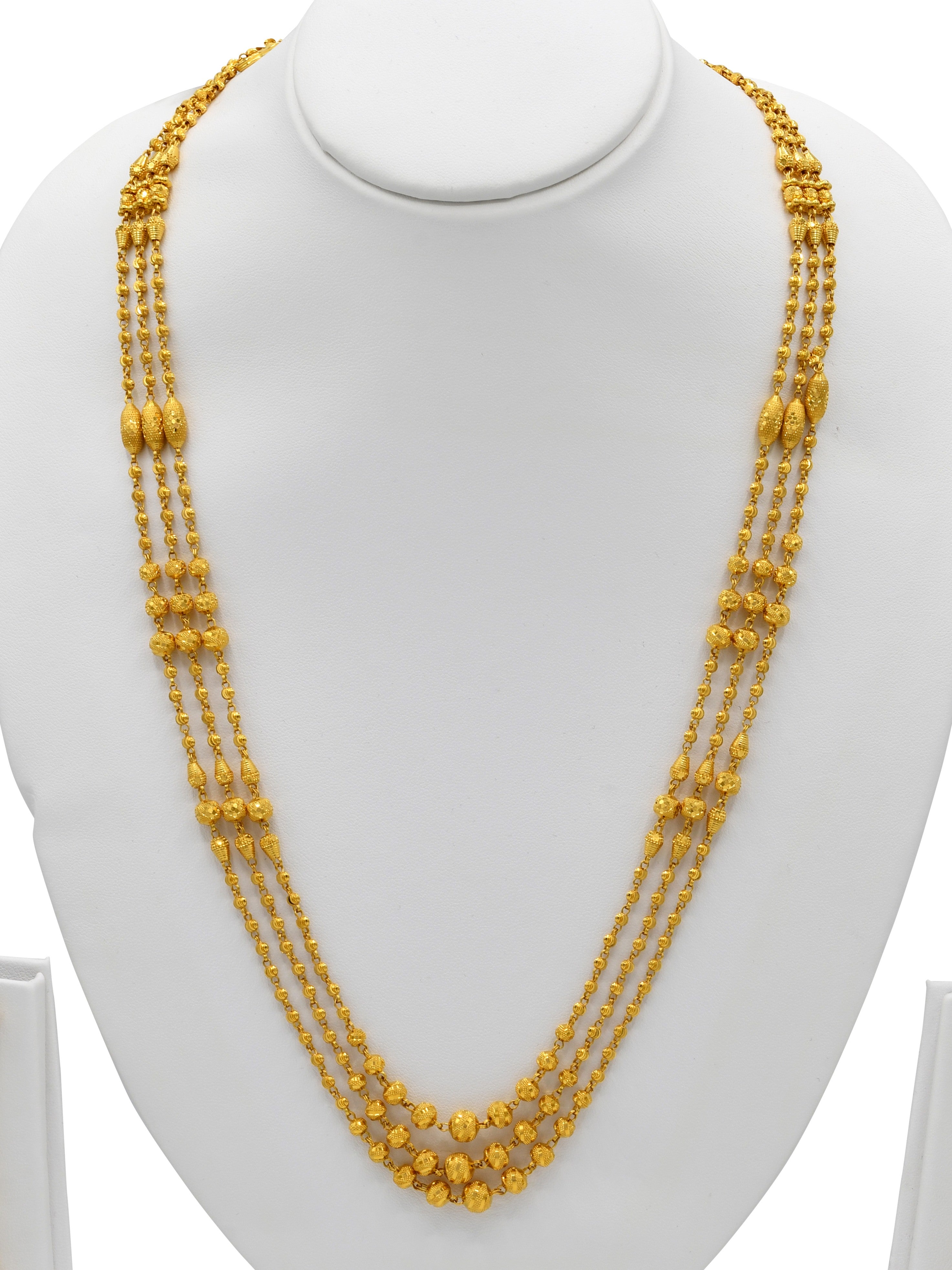 22ct Gold Ball 3 Row Necklace Set - Roop Darshan